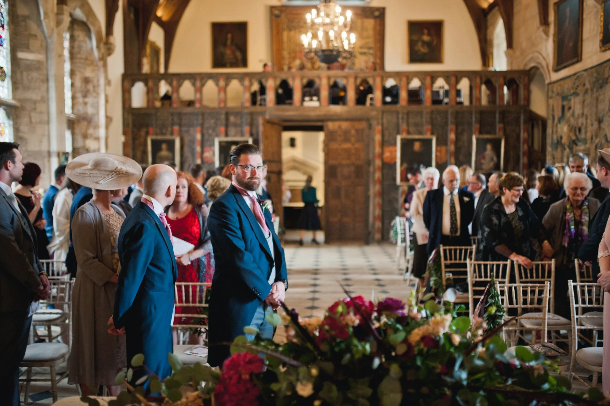 Groom waiting at Berkeley castle wedding ceremony