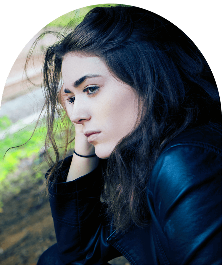Woman looking distressed and reaching out