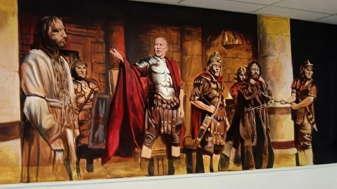The Trial of Christ | Acrylic mural, 5' × 12' | Church Mural Commission