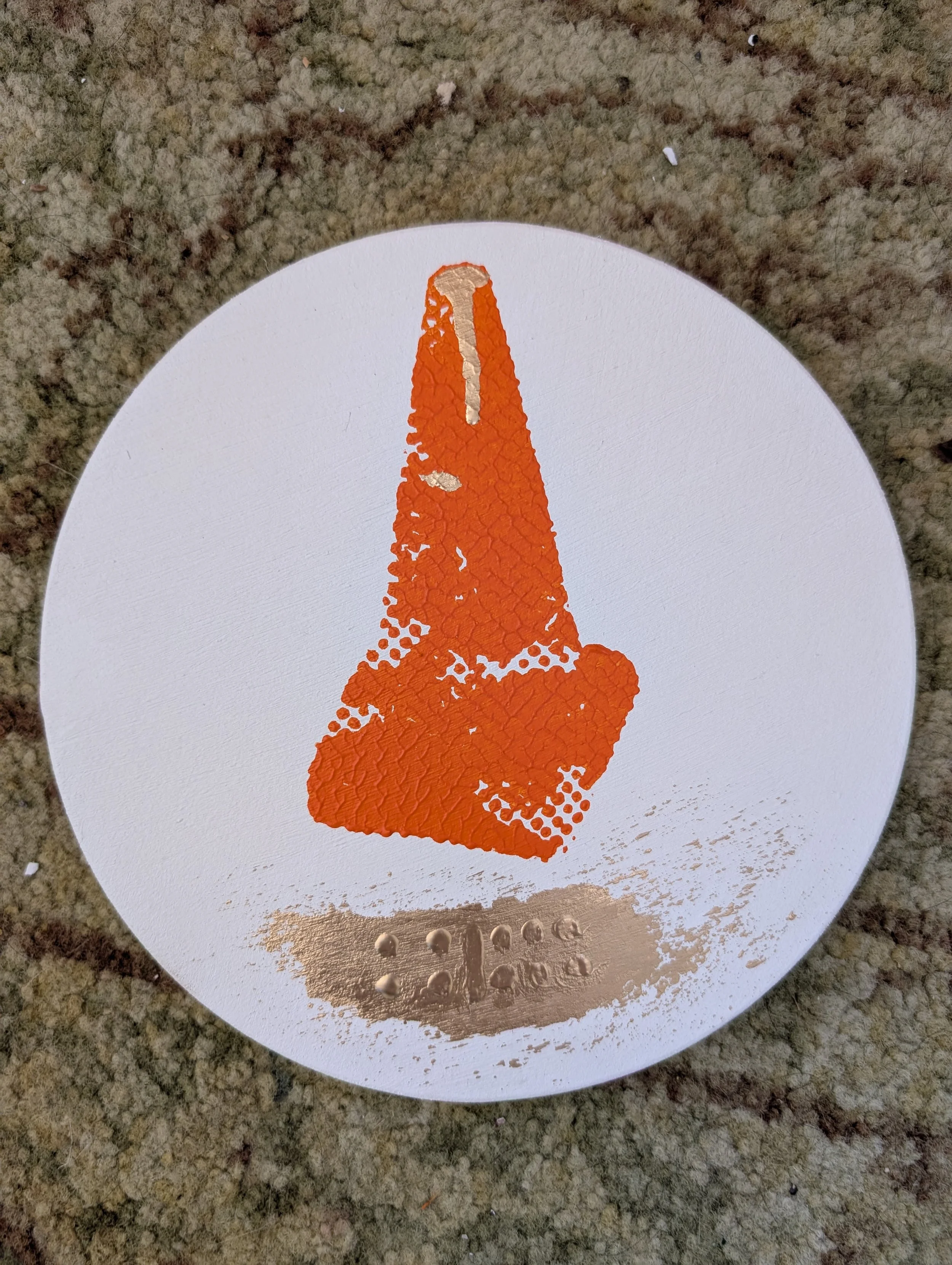 Traffic Cone #8 | Mixed media and gold leaf on 8" round panel