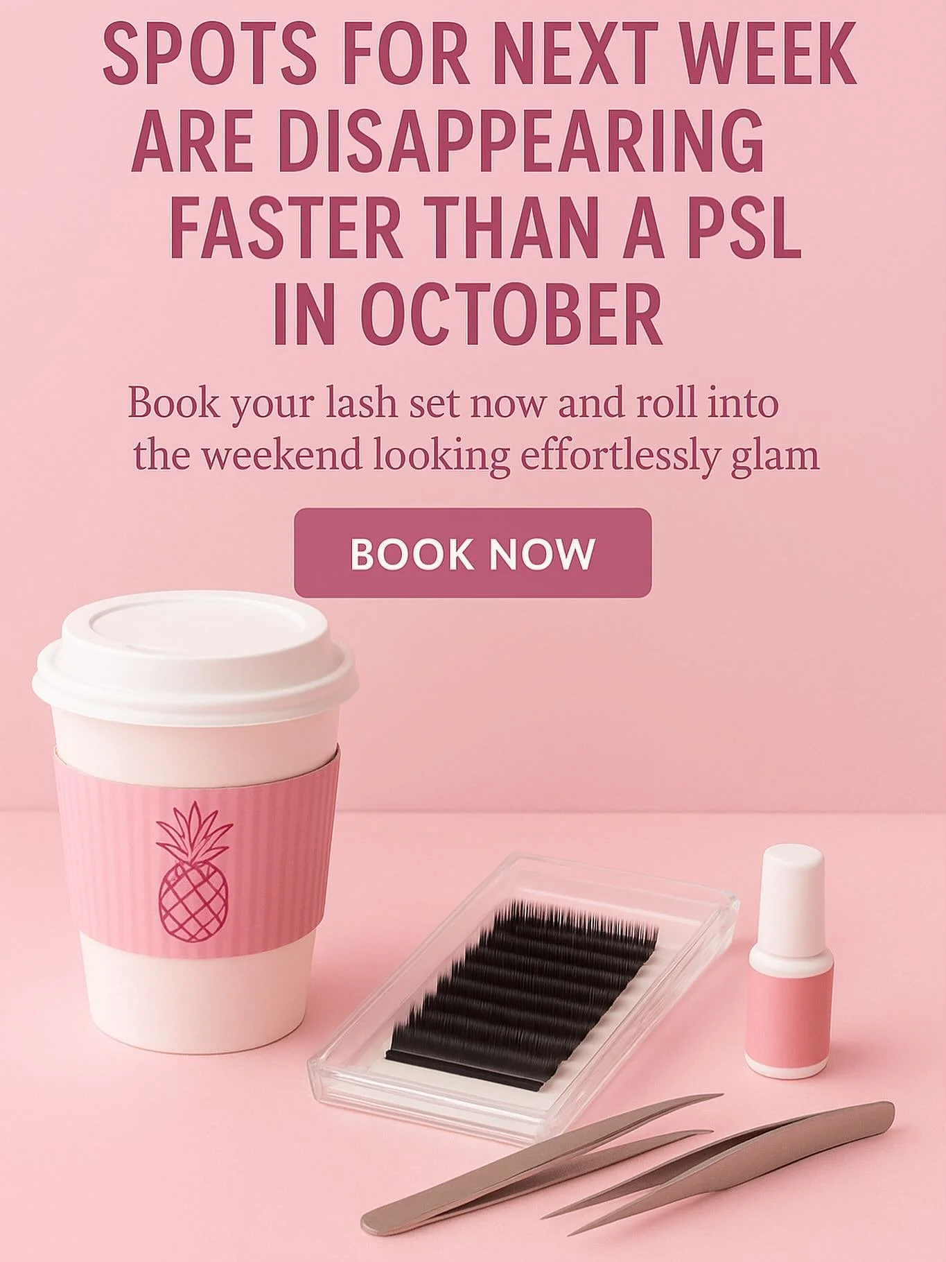 Spots for next week are disappearing faster than a PSL in October ☕🍂

Book your lash set now and roll into the weekend looking effortlessly glam! 

Link in bio
#PinkPineappleBeautyCo #LashQueen #DanversMA #BookNow #WeekendGlow #LashBabe #FluffyLashe