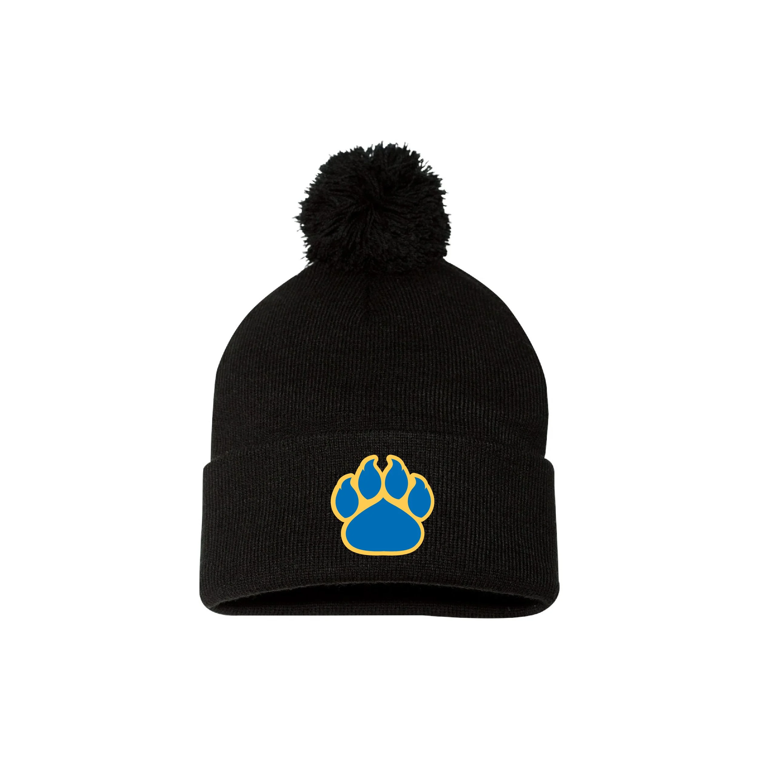 YSSP15-PAW 12" Cuffed Beanie with Pom Pom! Embroidered Logo!