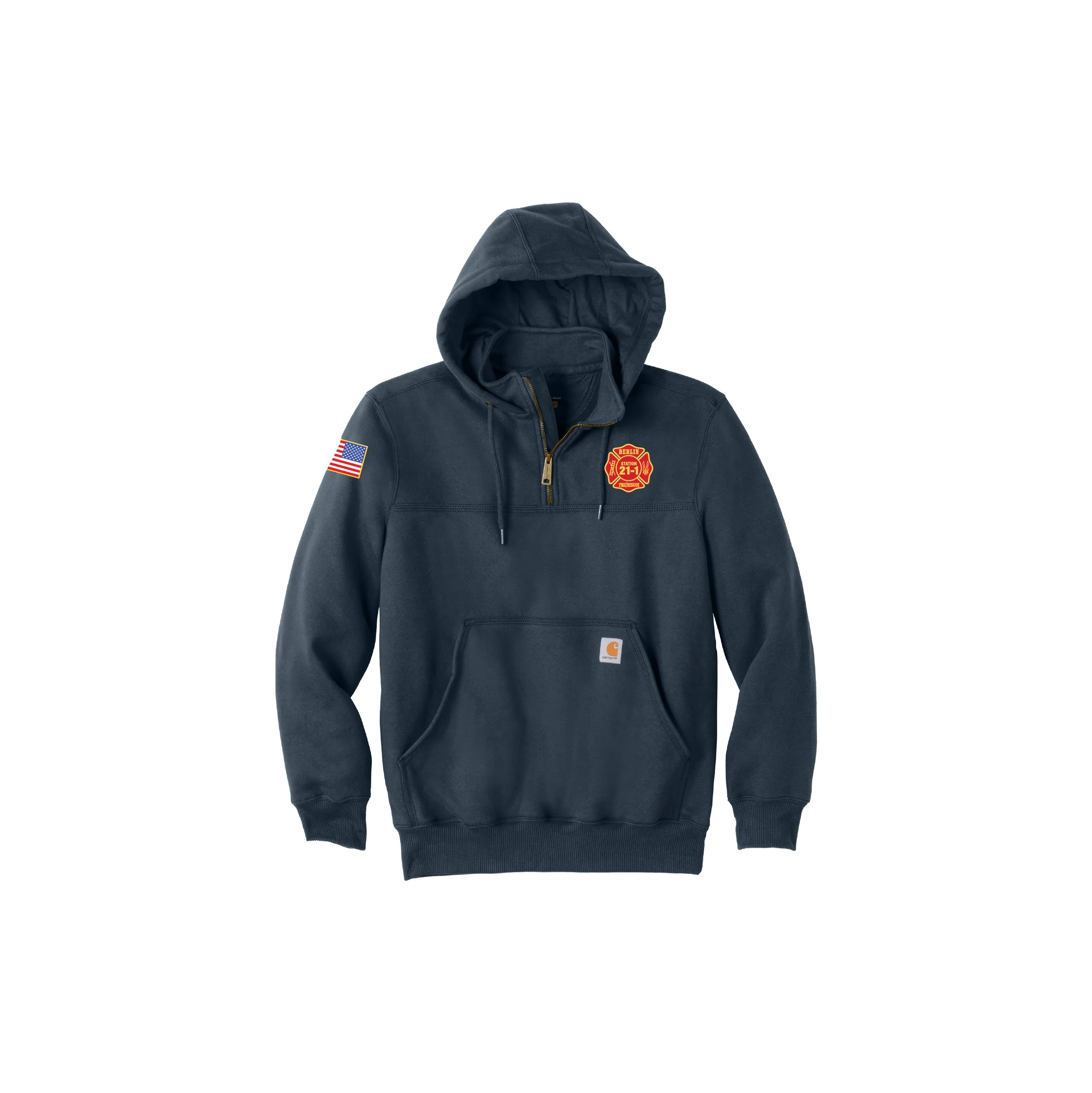 CT100617BF-FC/REFL Adult Carhartt Rain Defender Paxton Heavyweight Hooded 1/4 Zip Sweatshirt With Reflective Back Logo!!! Embroidered Logos!