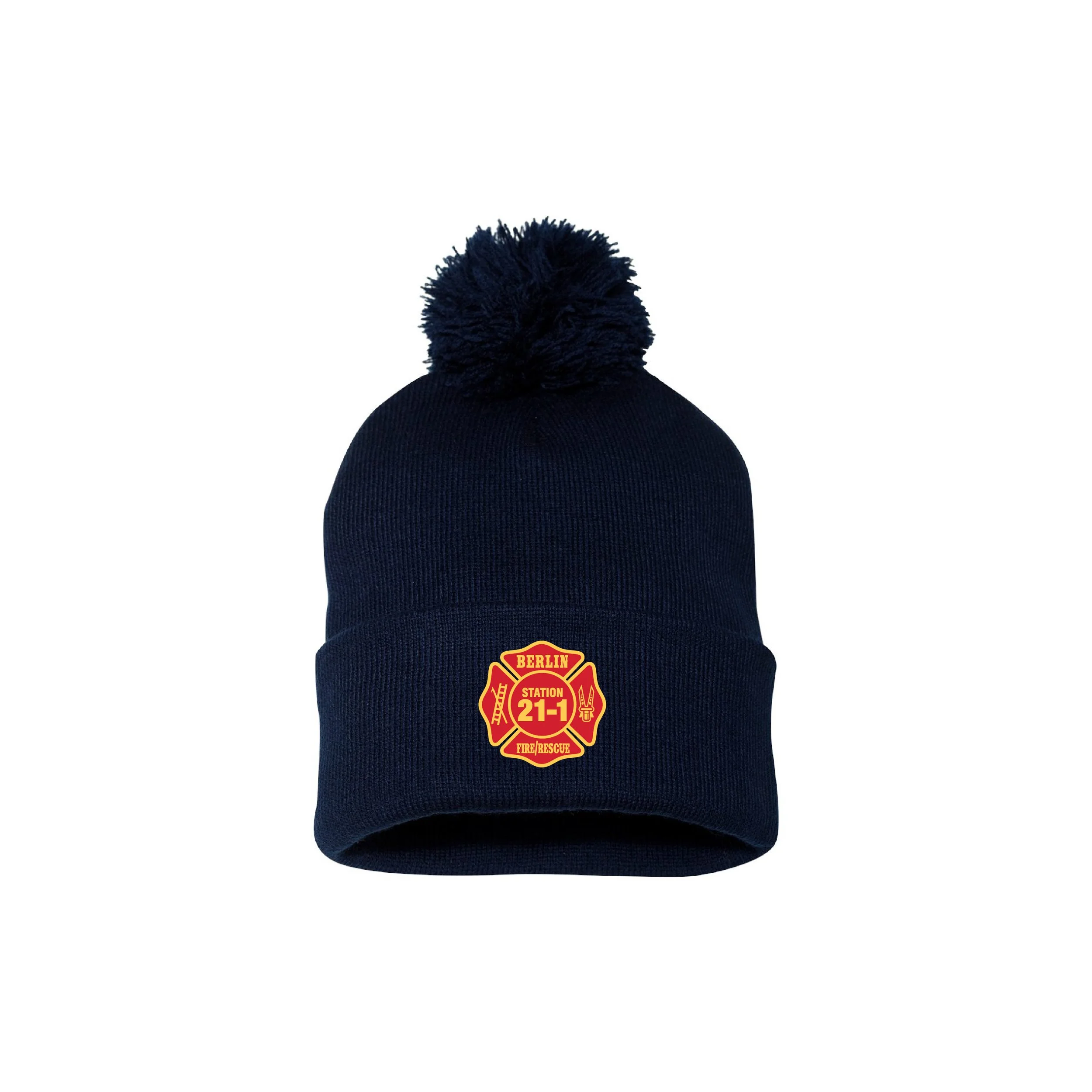 SP15BF-FC Adult Sportsman Cuffed Beanie with Pom Pom!!! Embroidered Logo!