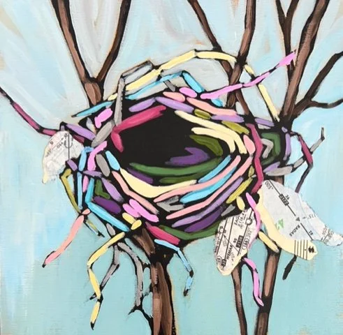 Gone Flying
 8x8 "Mixed Media on panel
Framed in natural birch float frame $250