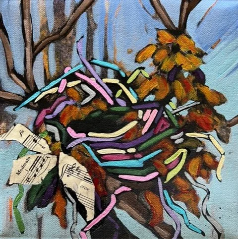 Wilderness Retreat
 8x8 "Mixed Media on Canvas- framed in natural birch float frame 
$250