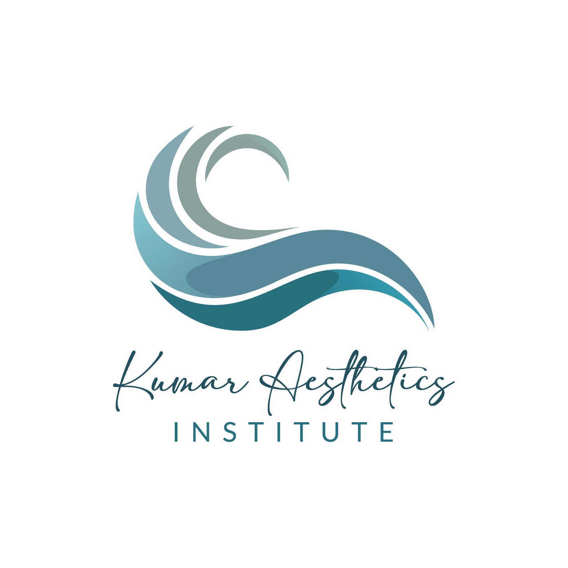 Logo of Kumar Aesthetics Institute featuring stylized wave design with light blue, gray, and dark blue shades, and the text 'Kumar Aesthetics Institute' in elegant cursive font.