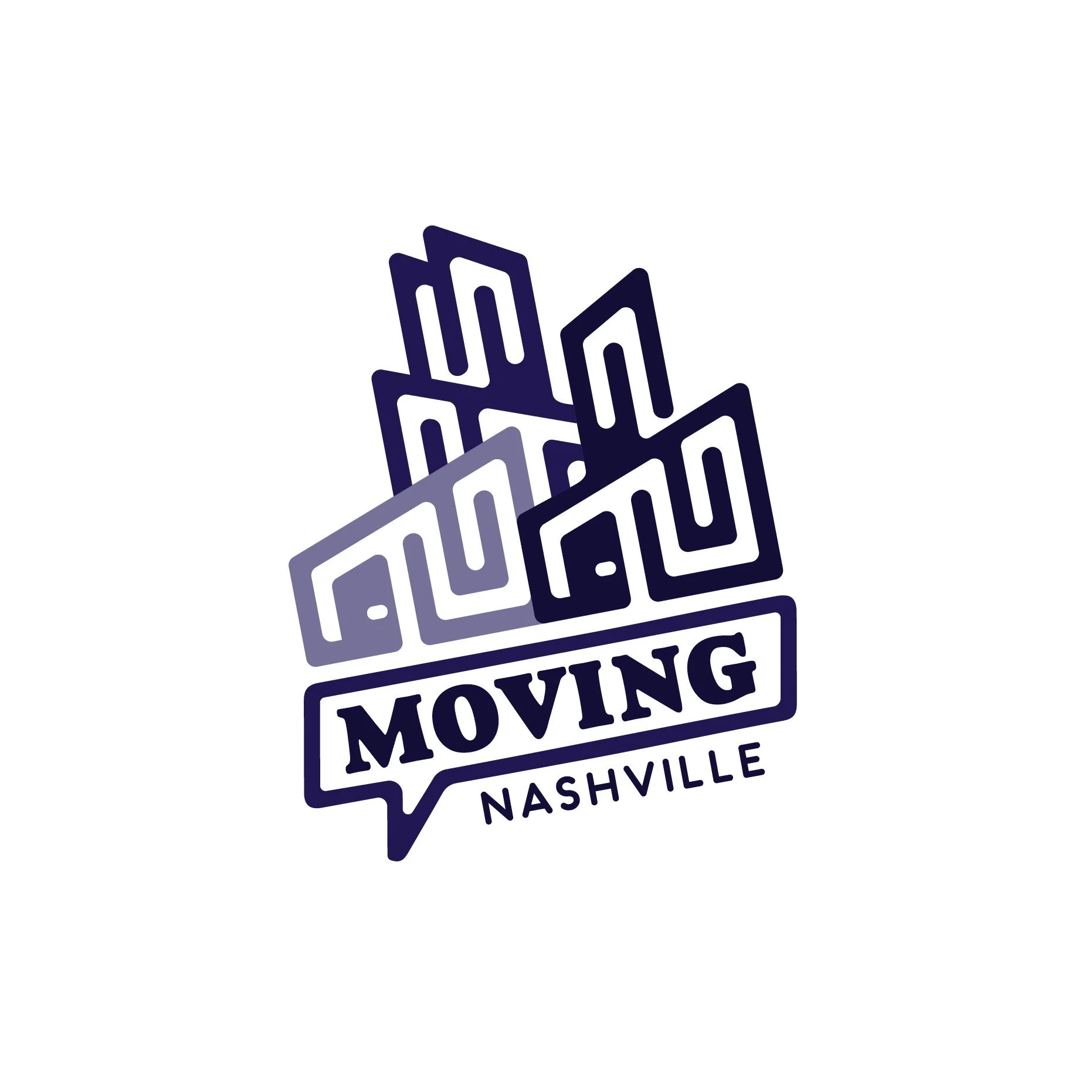 Logo for Moving Nashville with the shape of the state of Tennessee and text.