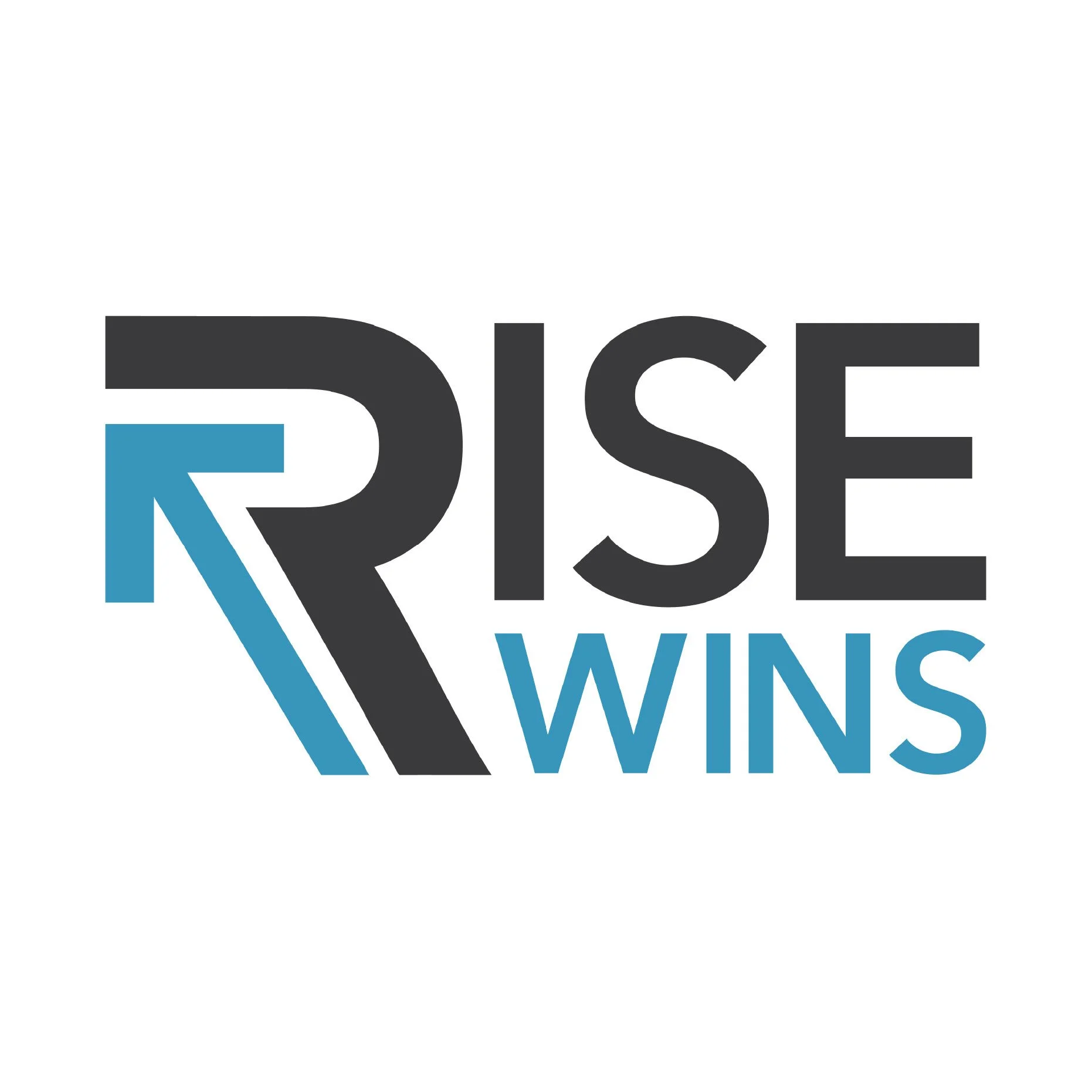 Close-up of a modern logo with the word "RISE" in bold black and blue letters, with a stylized upward arrow integrated into the letter 'R' and part of the 'I'. The background is white.