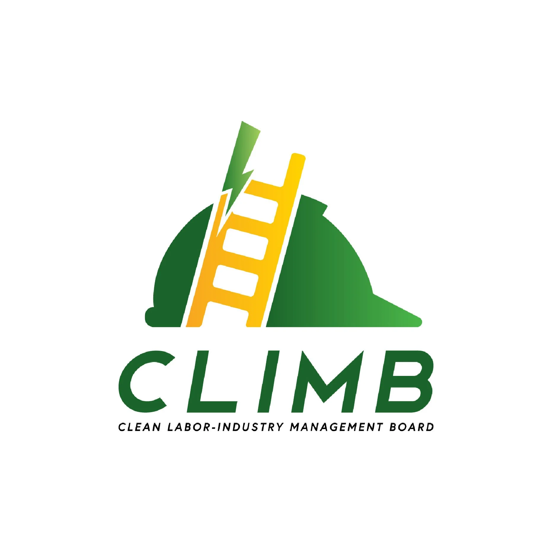Logo for CLIMB, featuring a green hill, an orange ladder, and a green lightning bolt, with the text: "CLIMB" and "CLEAN LABOR-INDUSTRY MANAGEMENT BOARD".