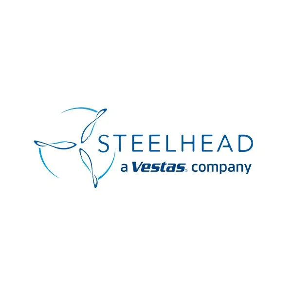 Logo for Steelhead, a Vestas company, featuring stylized fish and company name in blue text.