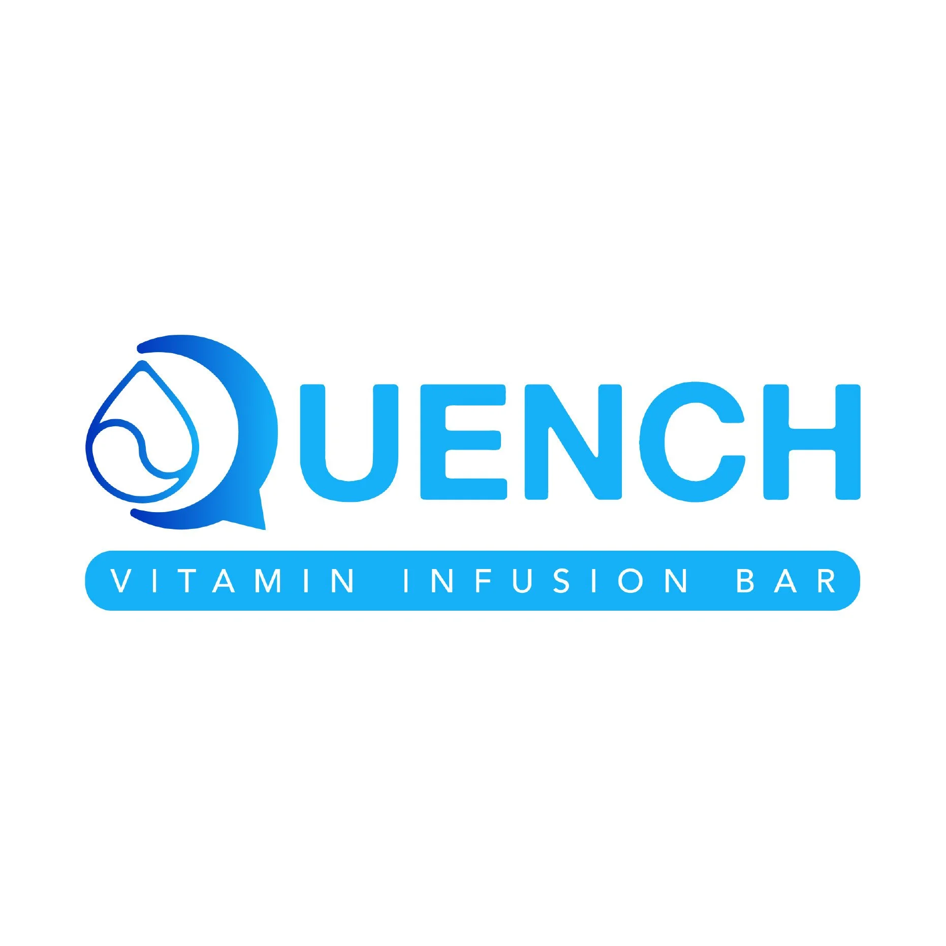 Logo of JuEACH vitamin infusion bar, featuring a blue abstract droplet icon and the brand name in bold blue letters, with the tagline 'VITAMIN INFUSION BAR' beneath.