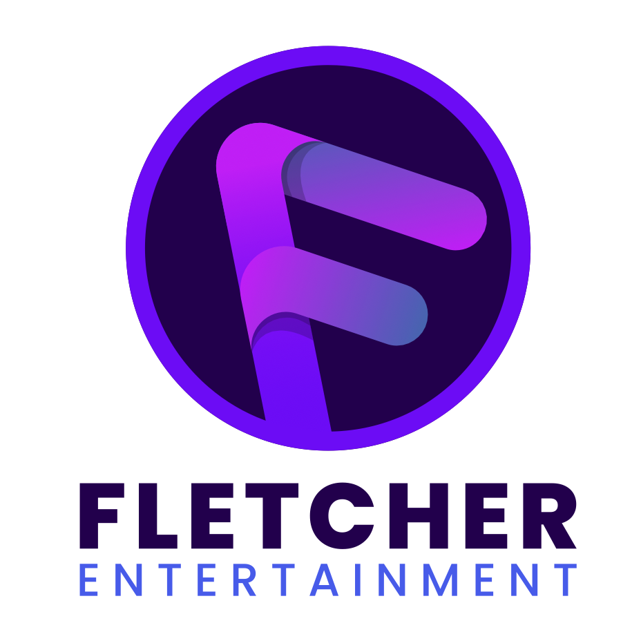 Logo for Fletcher Entertainment with a stylized purple and blue 'F' inside a purple circle.