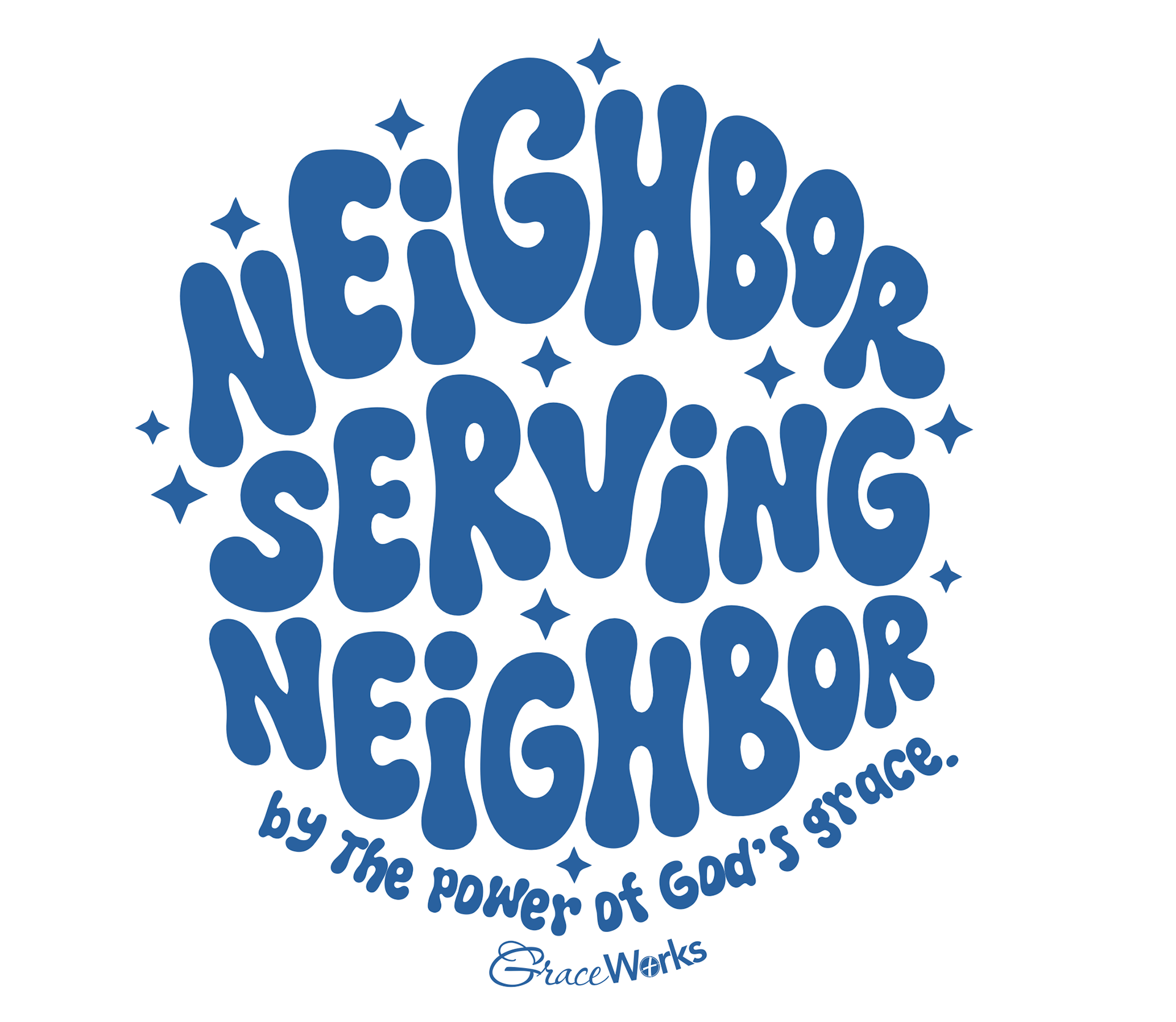 Blue text in a circular pattern saying "He is Risen!" with stars around it, promoting a religious celebration of Jesus Christ's resurrection.