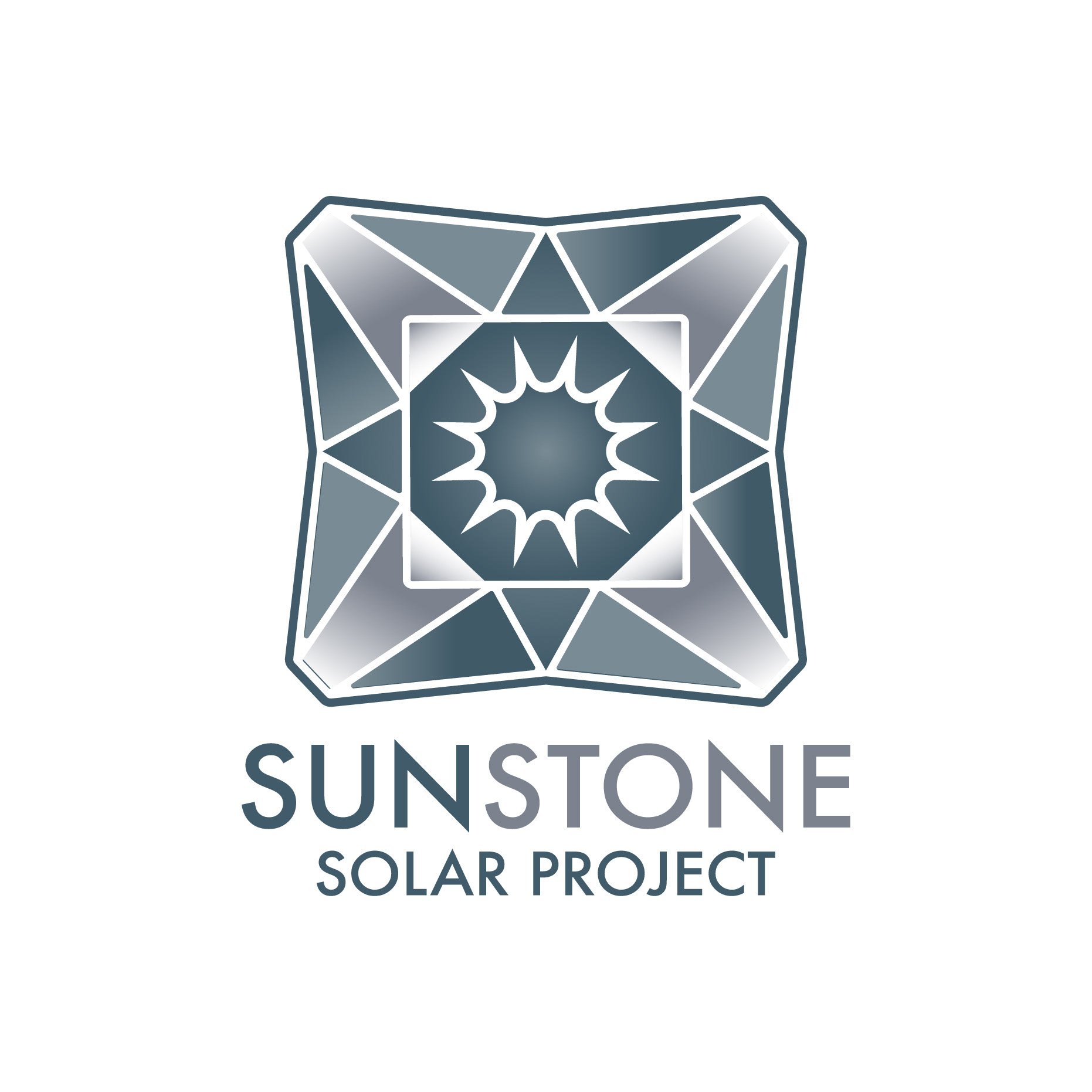 Logo of Sunstone Solar Project featuring a stylized diamond-shaped sun with geometric lines and the words 'Sunstone Solar Project' beneath.