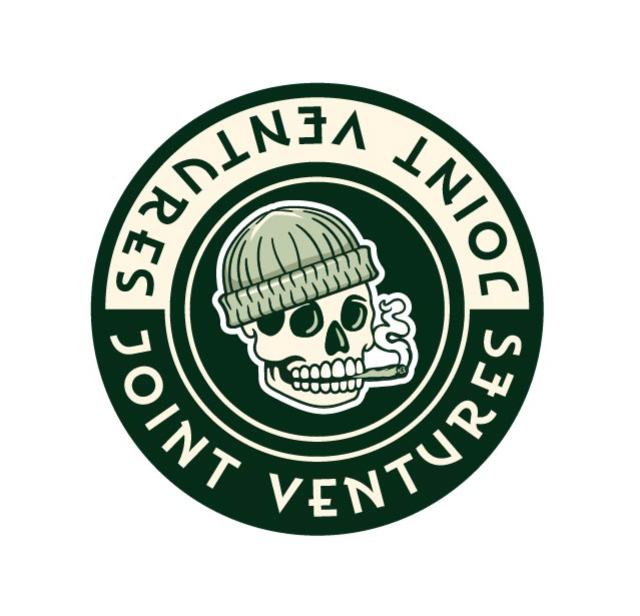 Logo of Jo innt Venturers featuring a skull with a beanie smoking a cigarette.