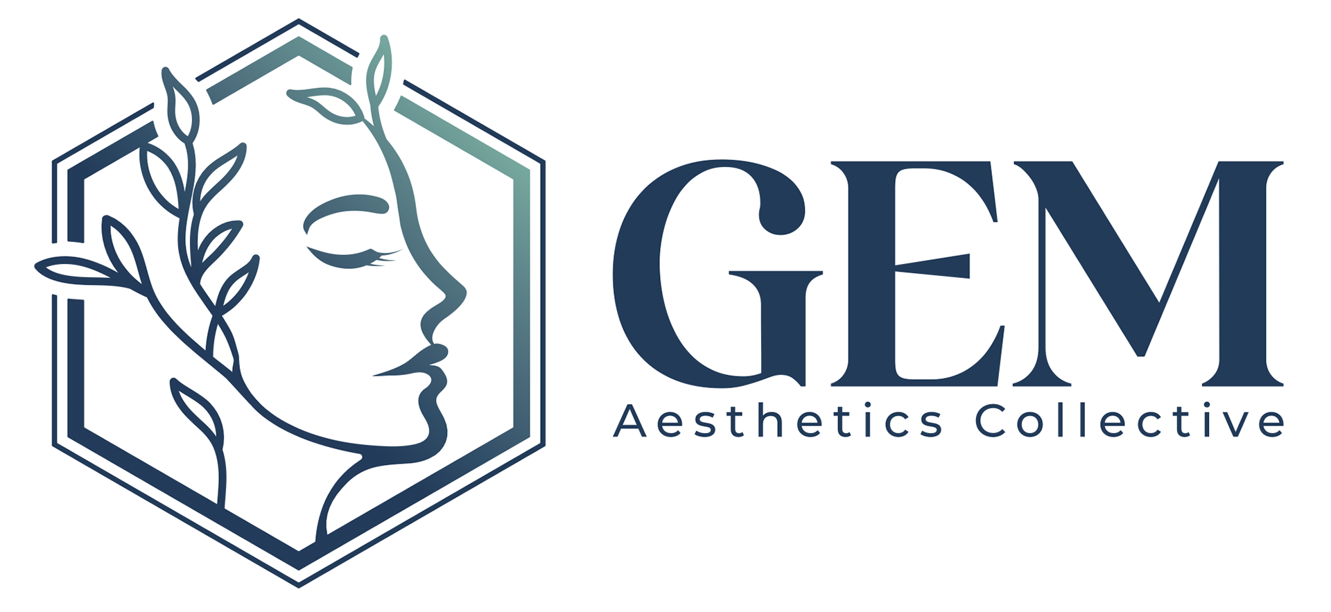 Logo of GEMS Aesthetics Collective featuring a stylized female face with leaves and the text "GEMS Aesthetics Collective".