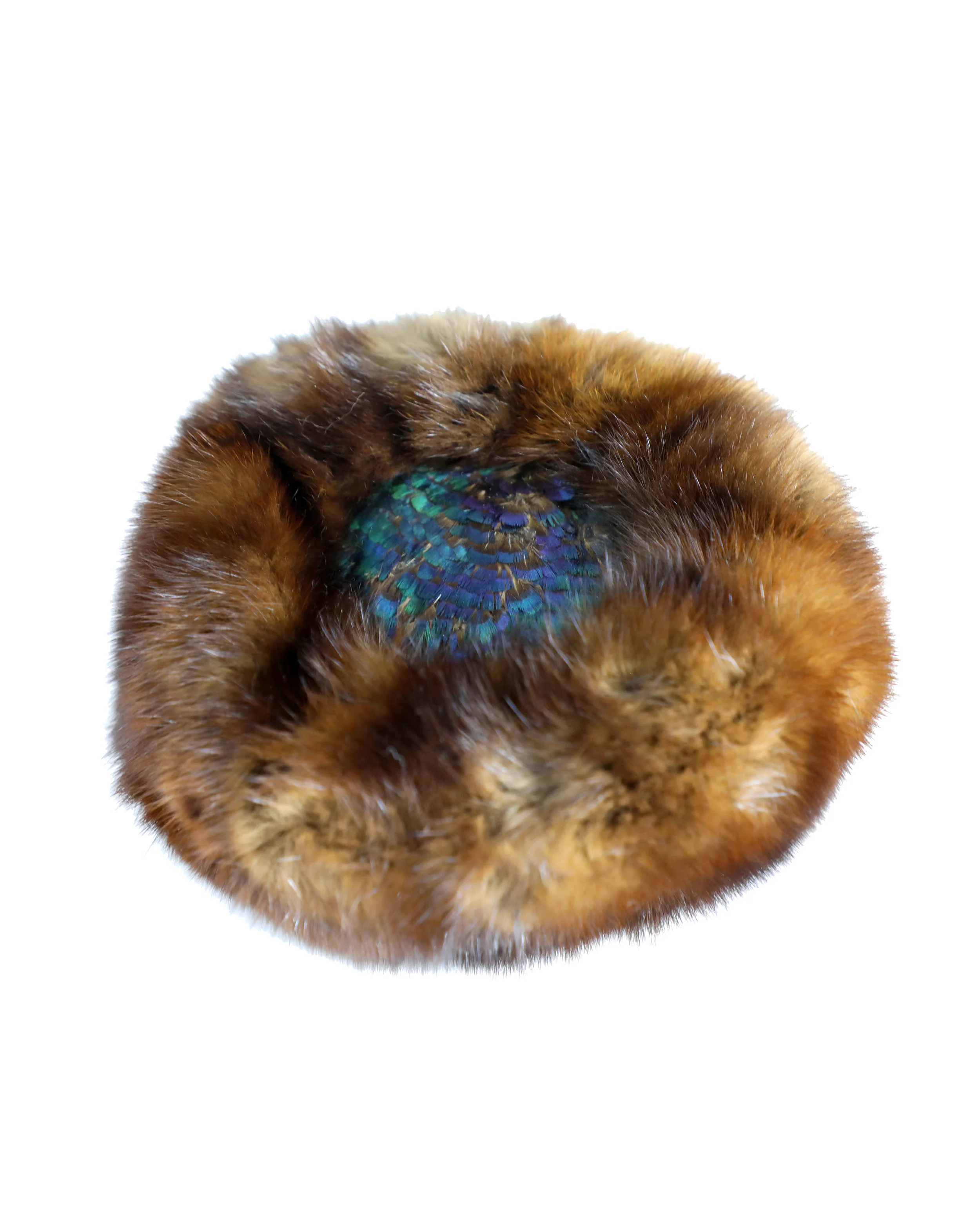 Fur Fascinator With Peacock Feathers