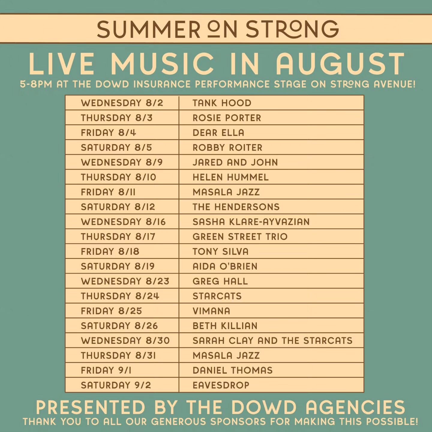 WARNING ⚠️👉
Our AUGUST MUSIC lineup may cause extreme happiness, spontaneous dancing, and an insatiable desire for encore performances! 🔥👏
 
 ✅️ SAVE this post for later ✅️ 

🎨 by the fantastic @thehomegrownstudio
 
🙌 shout out to @copycatink fo