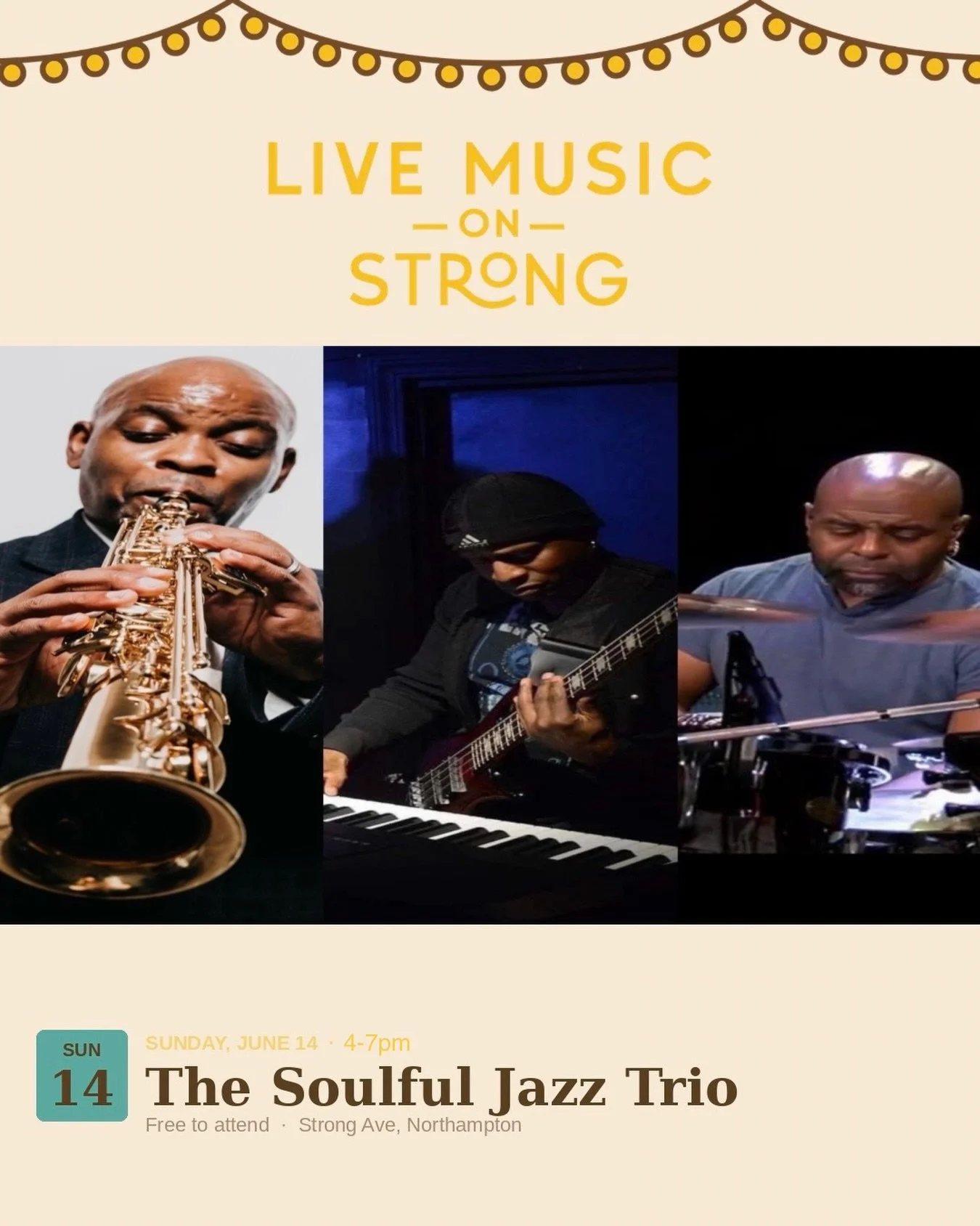 The Soulful Jazz Trio takes the Summer on Strong stage Sunday 6/14 4-7pm!! 🎷
Three of Western Mass&rsquo;s most accomplished musicians bringing straight-ahead jazz, soulful fusion, Afro-Cuban rhythms, funk, and more. You won&rsquo;t want to miss it!