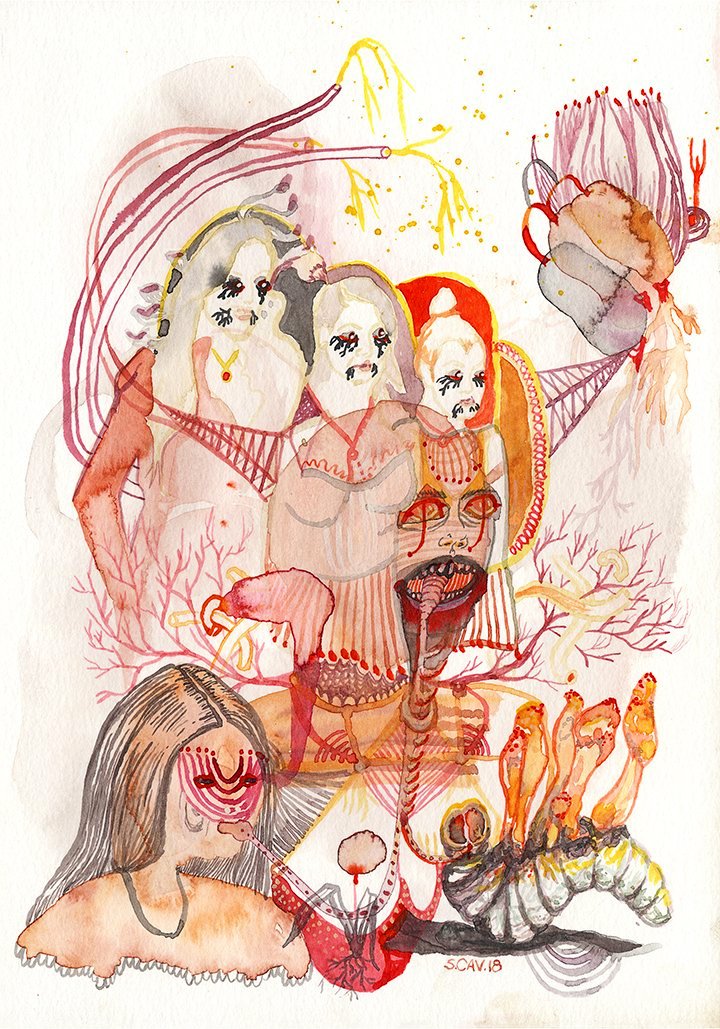 Cordycep Kardashian, 2018, 10"x7", watercolor on paper