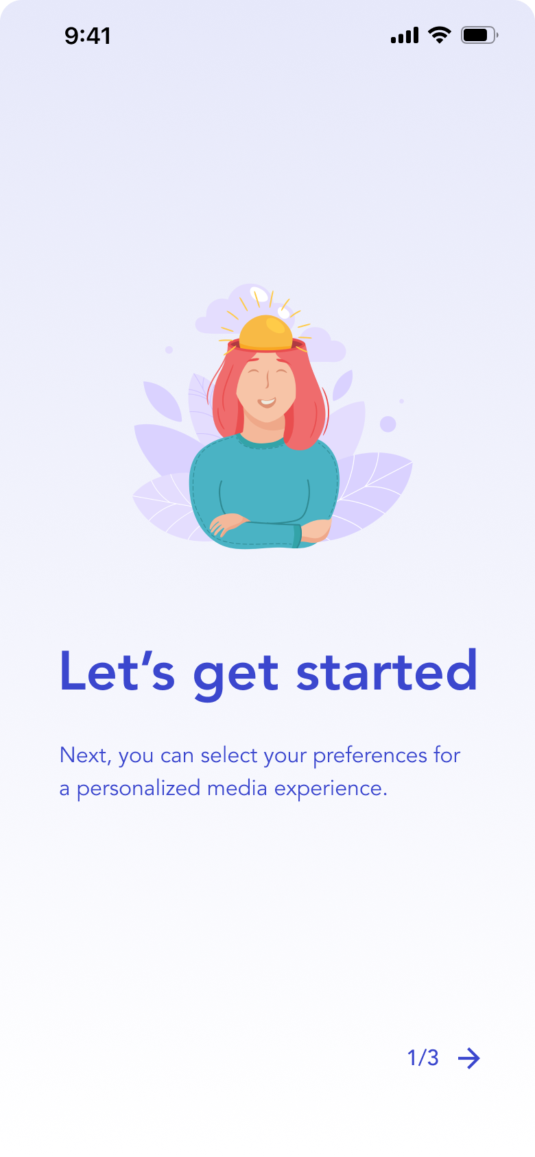 'Let's get started' and preference language emphasize user agency and choice over algorithmic control.