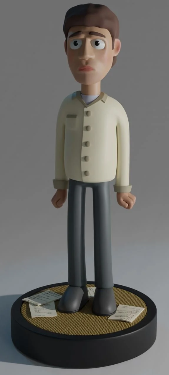 My first solo project. I had recently played a game called "the Stanley parable". In the game, little statuettes like these, resembling the player character "Stanley" were hidden hard to reach places. I liked the game a lot and decided the cartoon lo