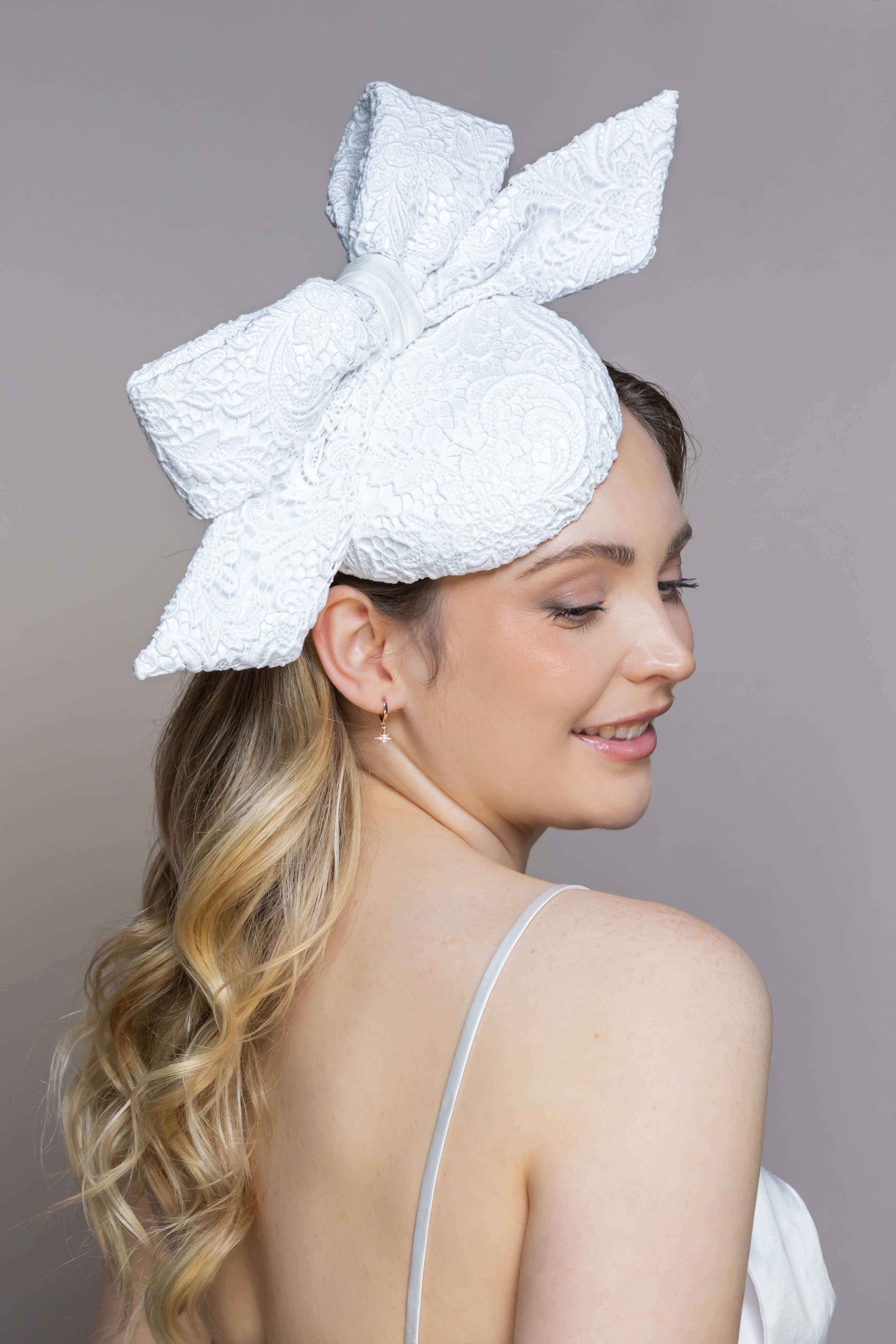 Jessica Bridal statement button hat with large bow - modern wedding