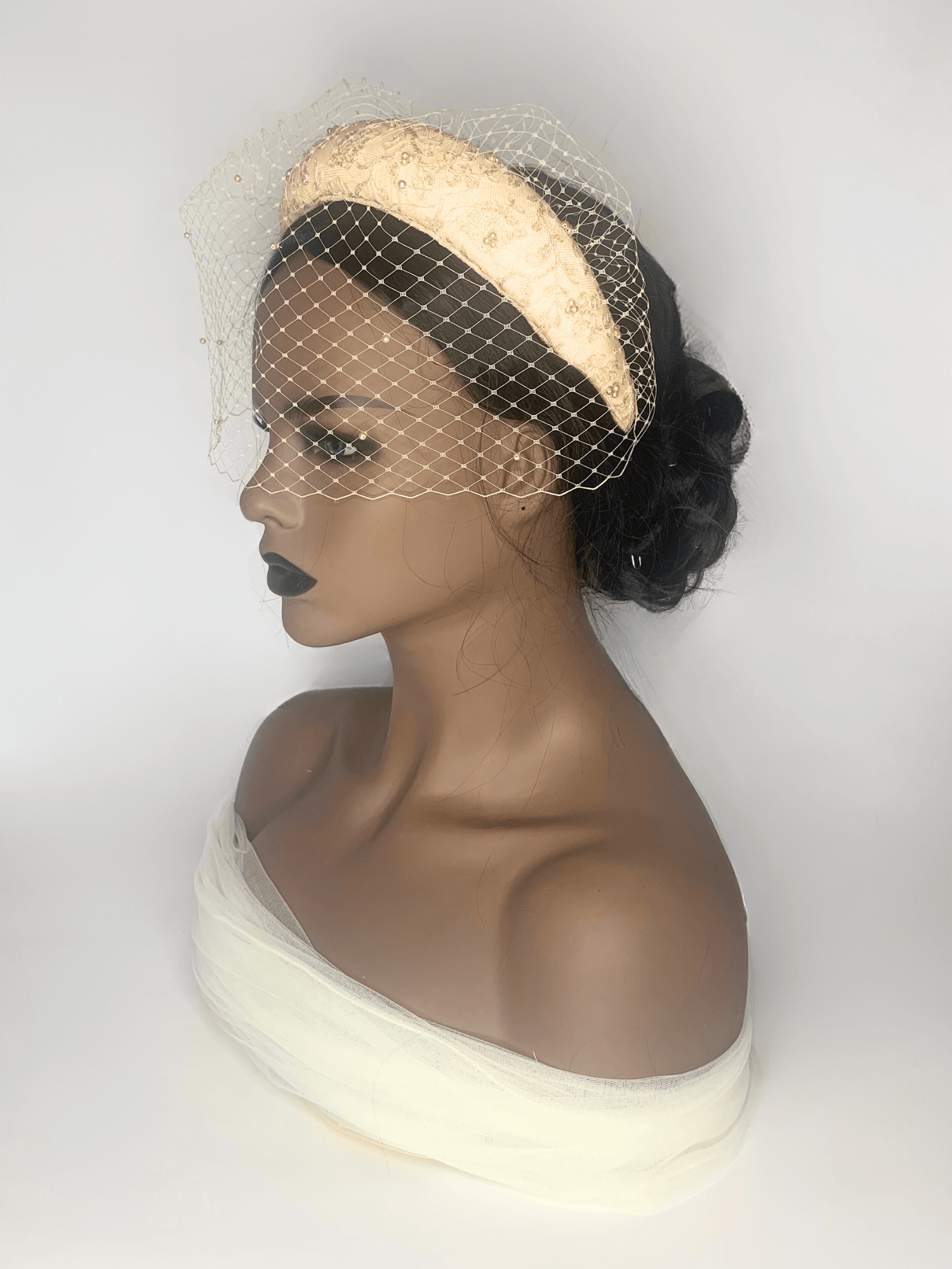 Vintage Bridal Lace Headband and Birdcage veil