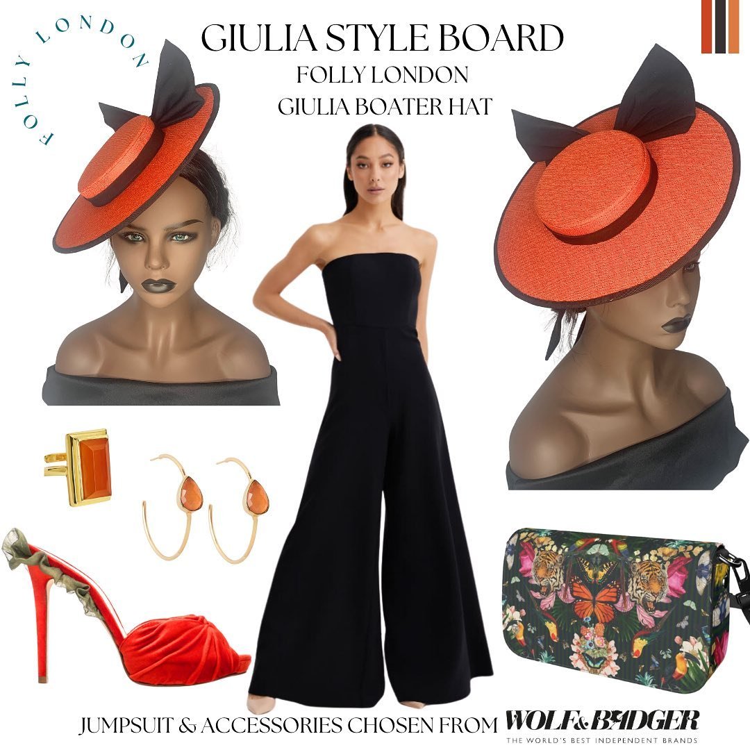 🧡Step into style with my inspirational board! 🖤

Introducing GIULIA, the show-stopping boater-style hat that&rsquo;s stealing the spotlight in a vibrant burnt orange and black colour scheme. This limited edition headpiece is the epitome of chic sop