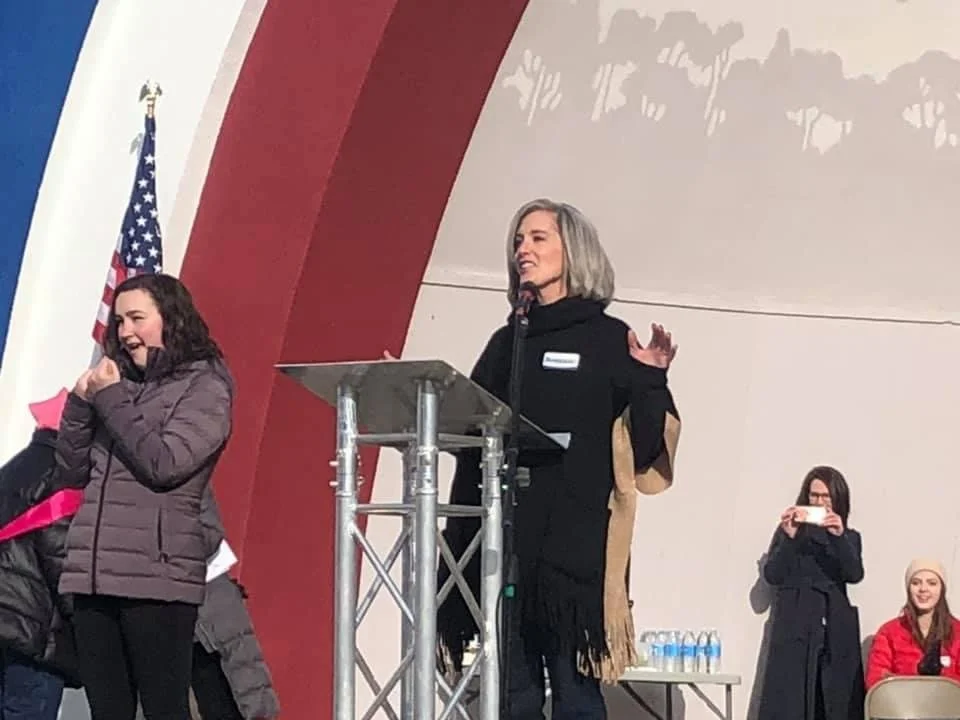 Speaking at the Women's March in Helena. 