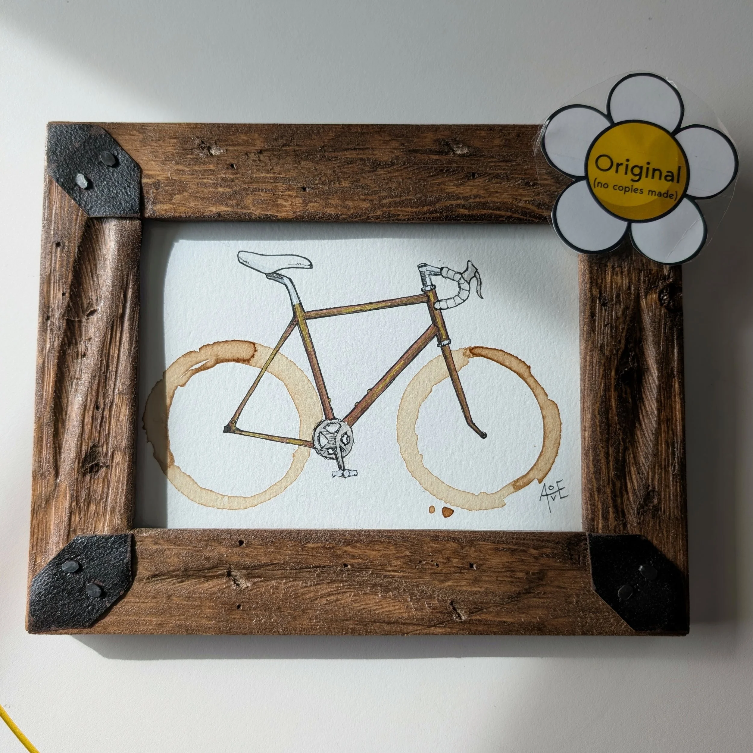 "Coffee Bike" framed original (My wheels are coffee stains!)