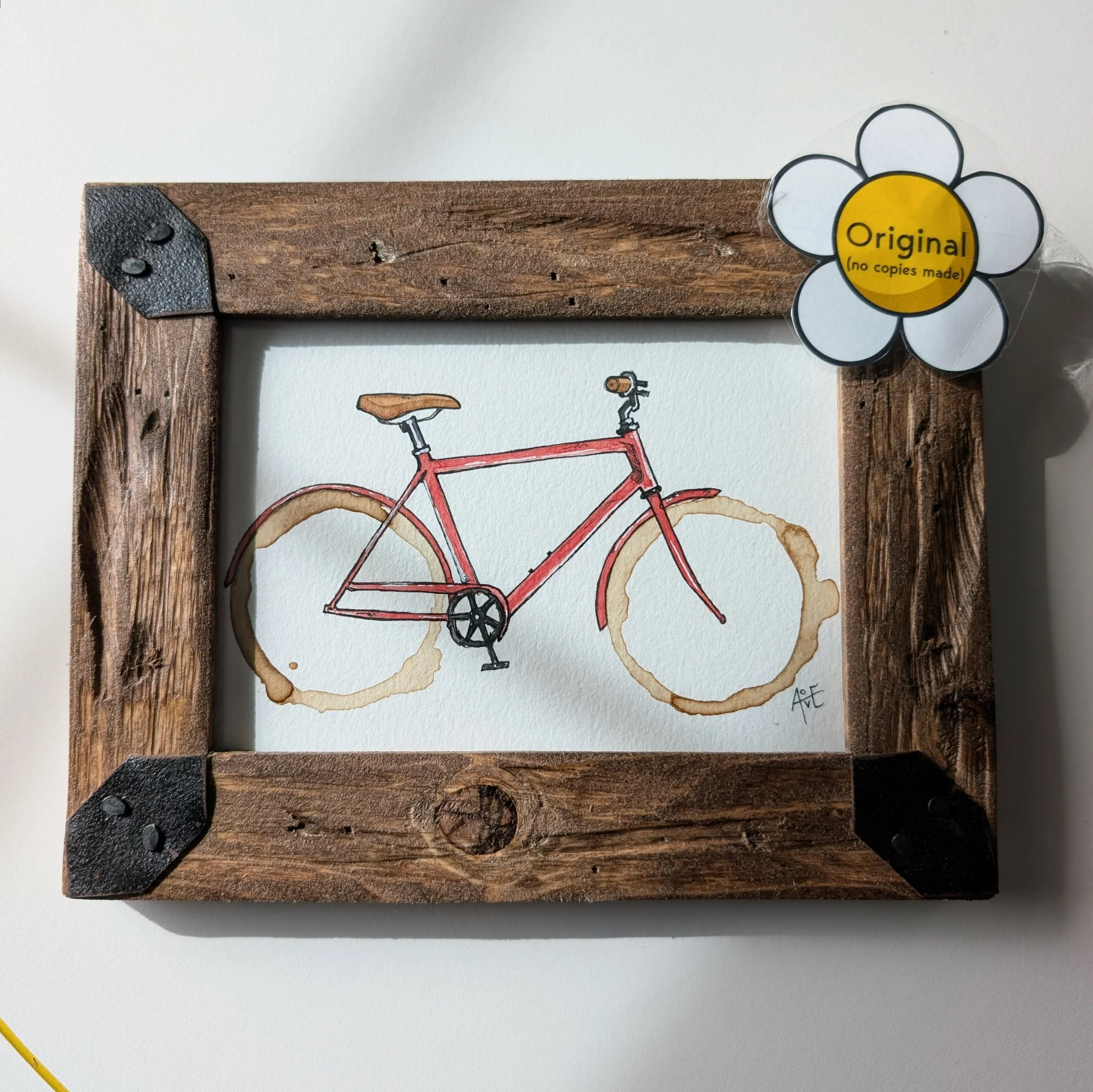 "Coffee Bike" framed original (My wheels are coffee stains!)