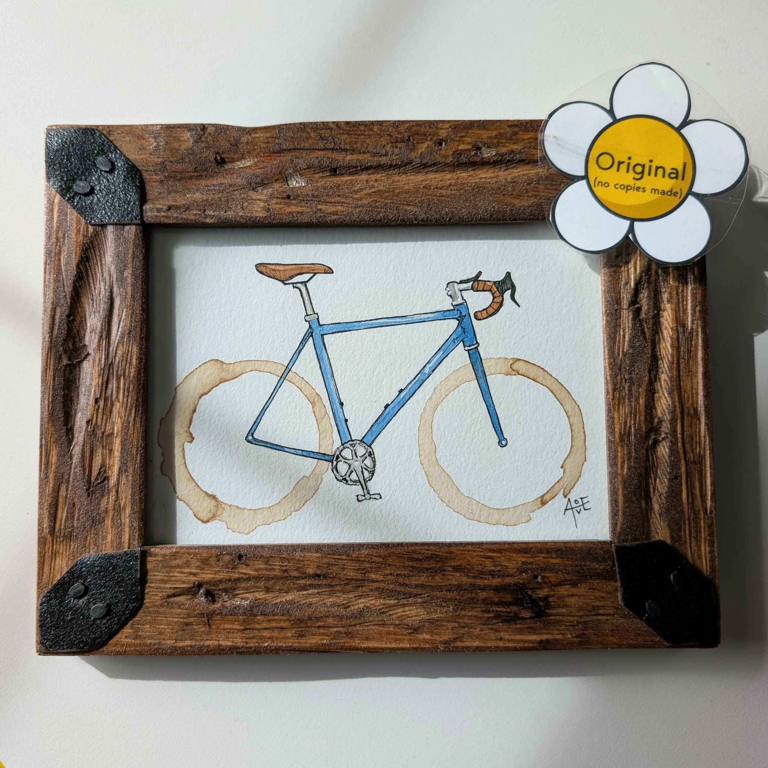 "Coffee Bike" framed original (My wheels are coffee stains!)