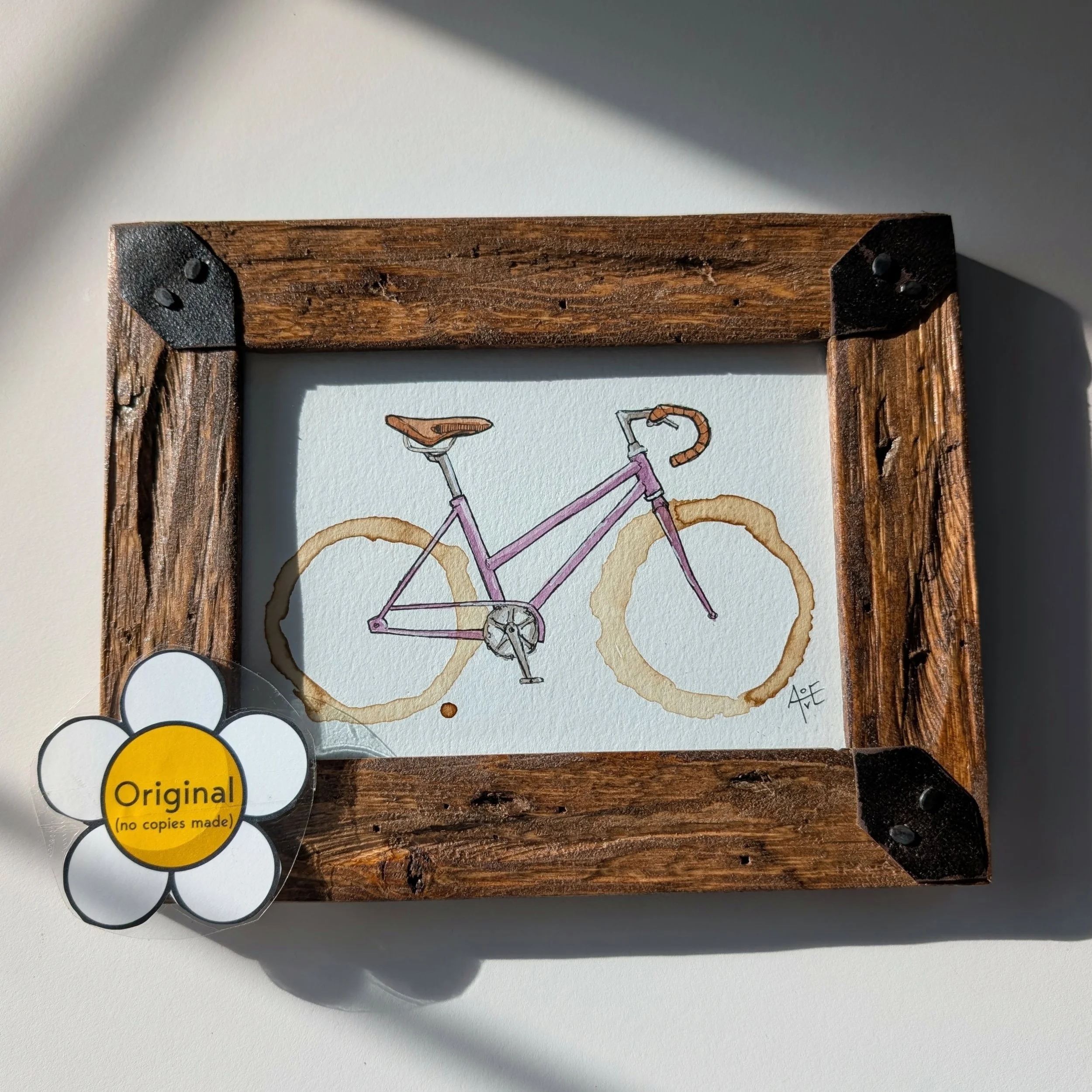 "Coffee Bike" framed original (My wheels are coffee stains!)