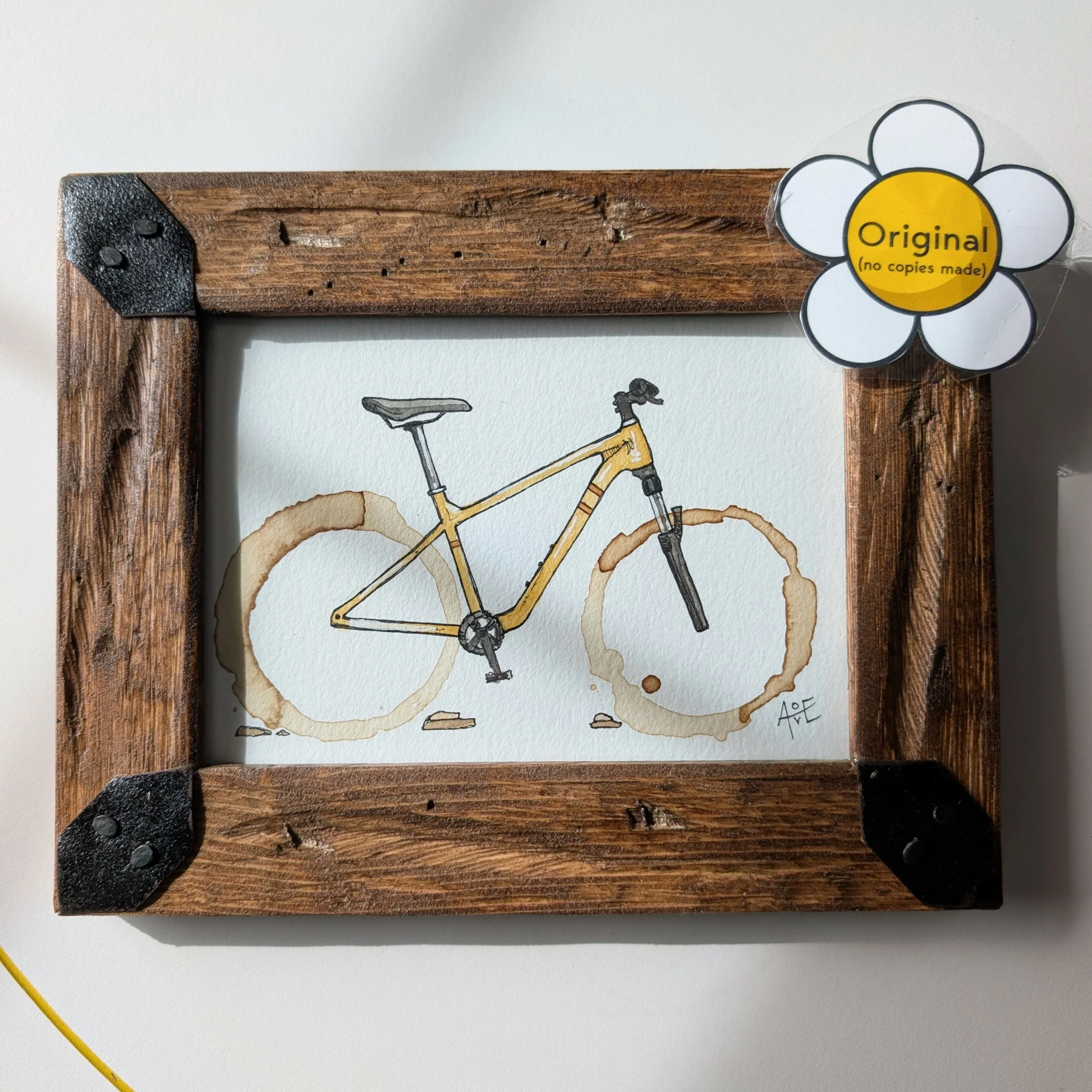 "Coffee Bike" framed original (My wheels are coffee stains!)