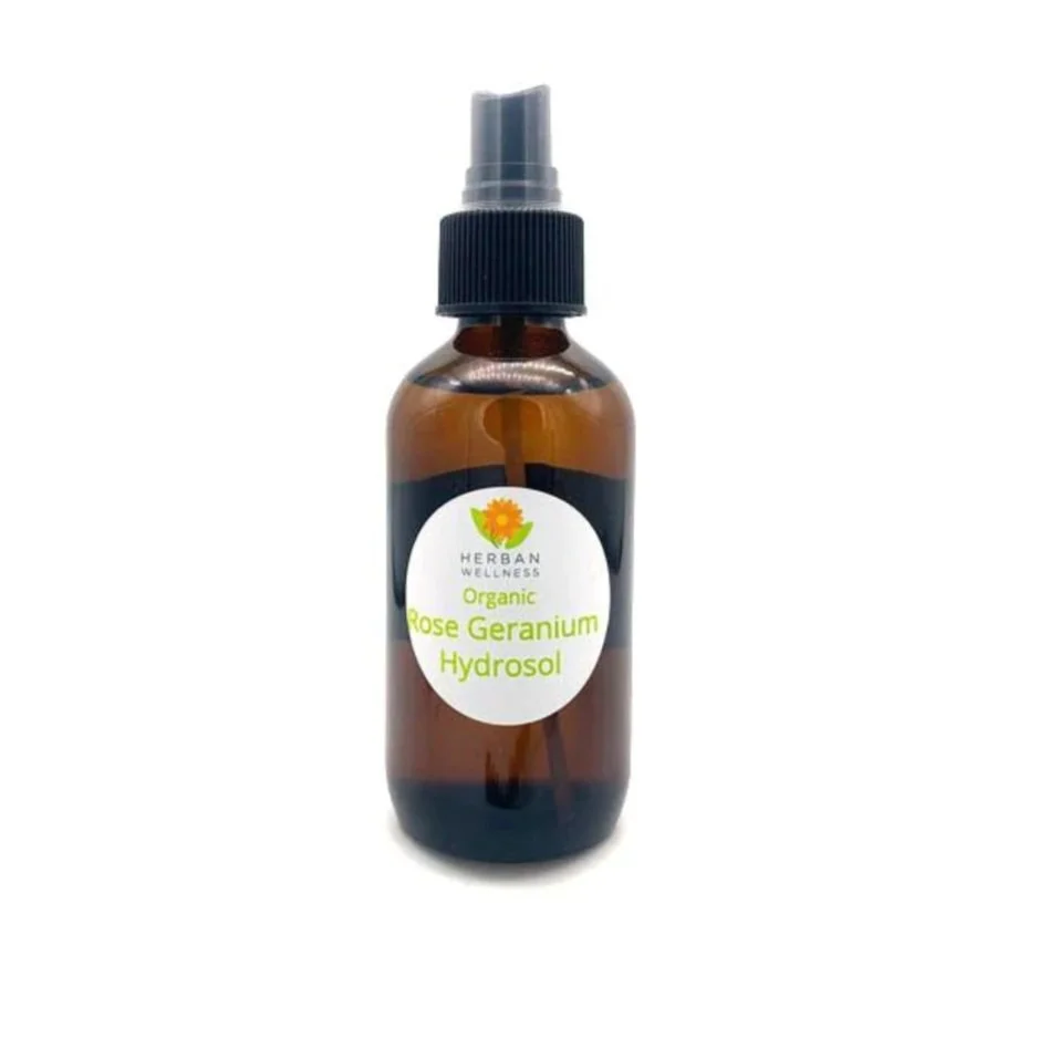 Herban Wellness Rose Geranium Hydrosol 
Hydrosols are the liquid product of essential oil distillation. They are extremely gentle and nutritious for the skin, body, and mind.