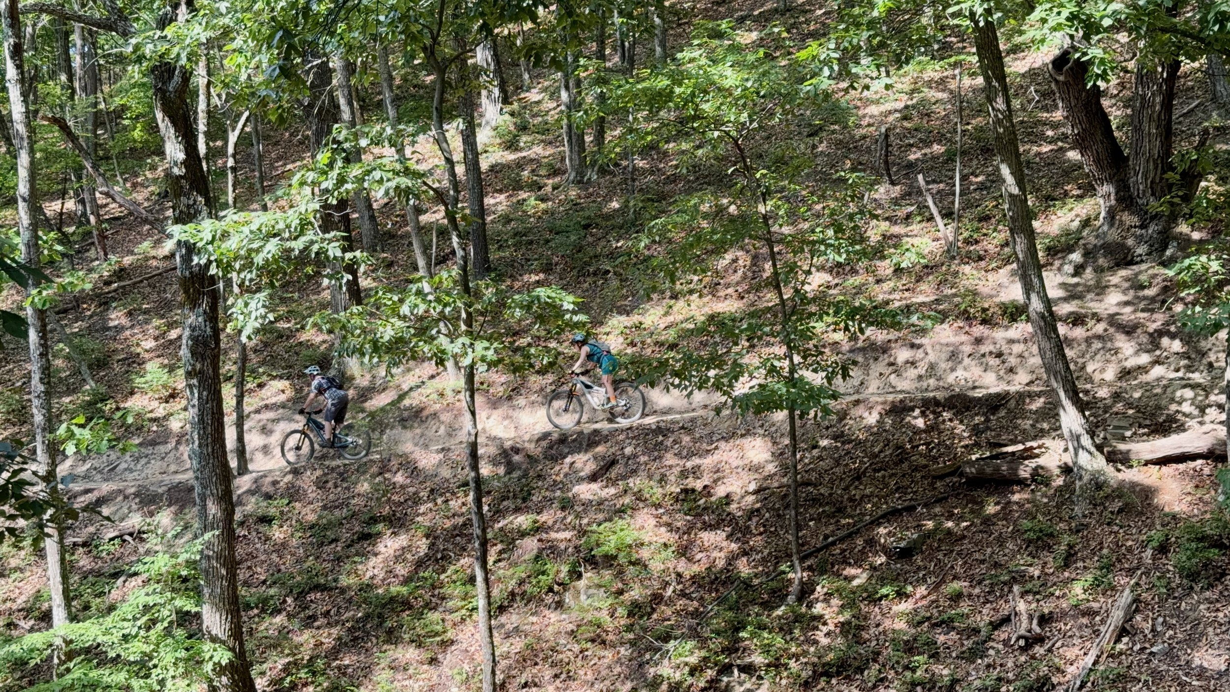 two mountain bikers riding along the new Laurel Canyon trail in Carvins Cove