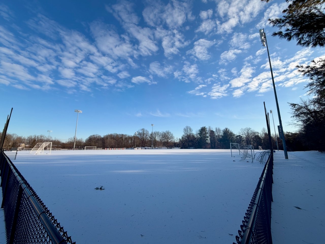 Snow covered soccer fields