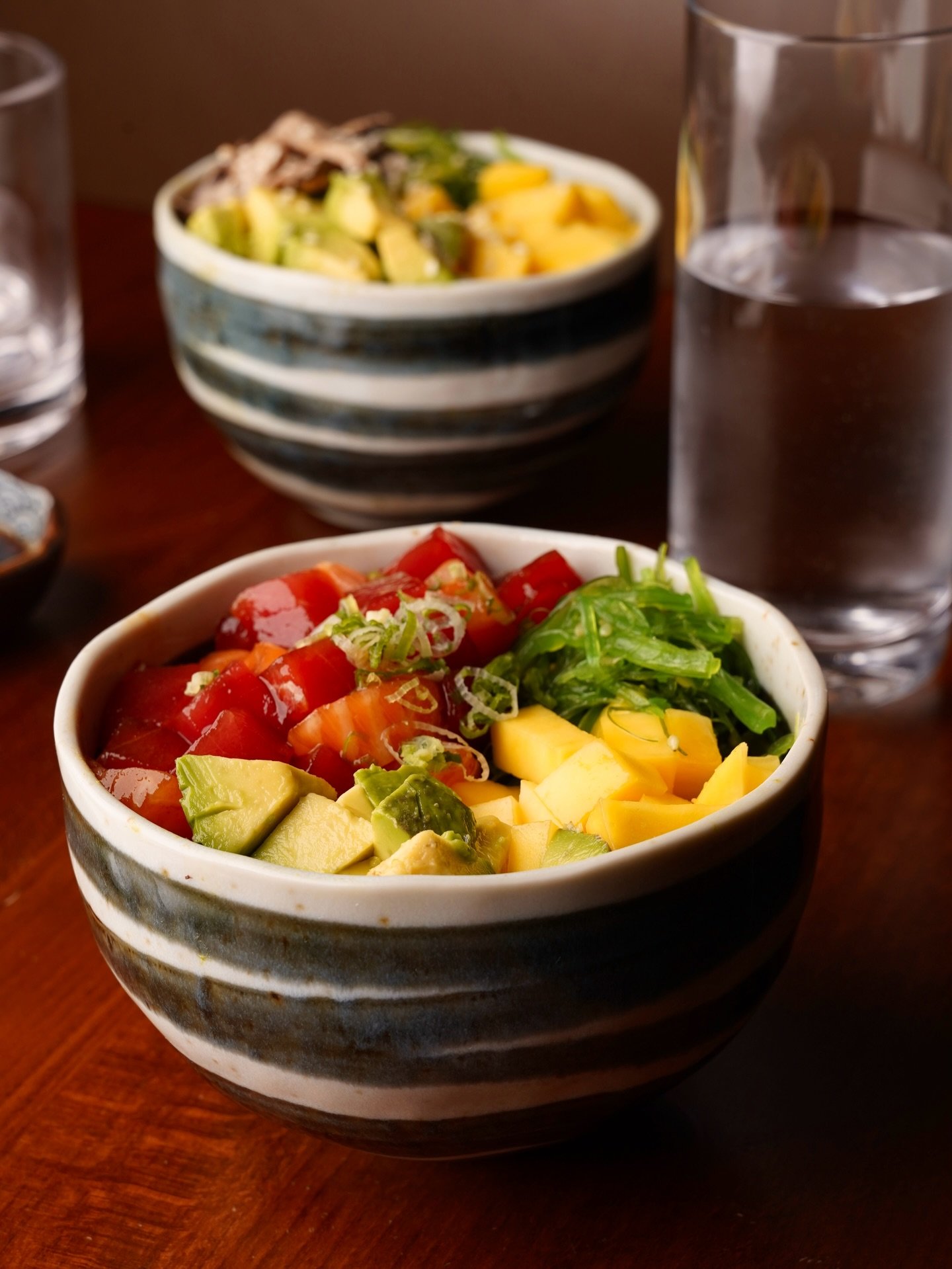 Poke Bowls: Choose fresh fish or vegetables, available for dine-in or takeout.