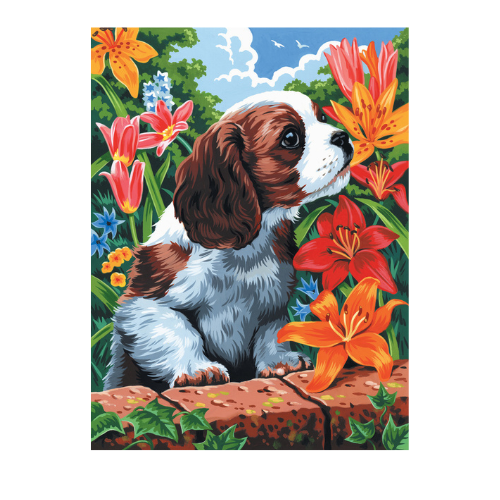 Painting By Number Artist Canvas Series, Small - Puppy & Flowers LAN-PCS7