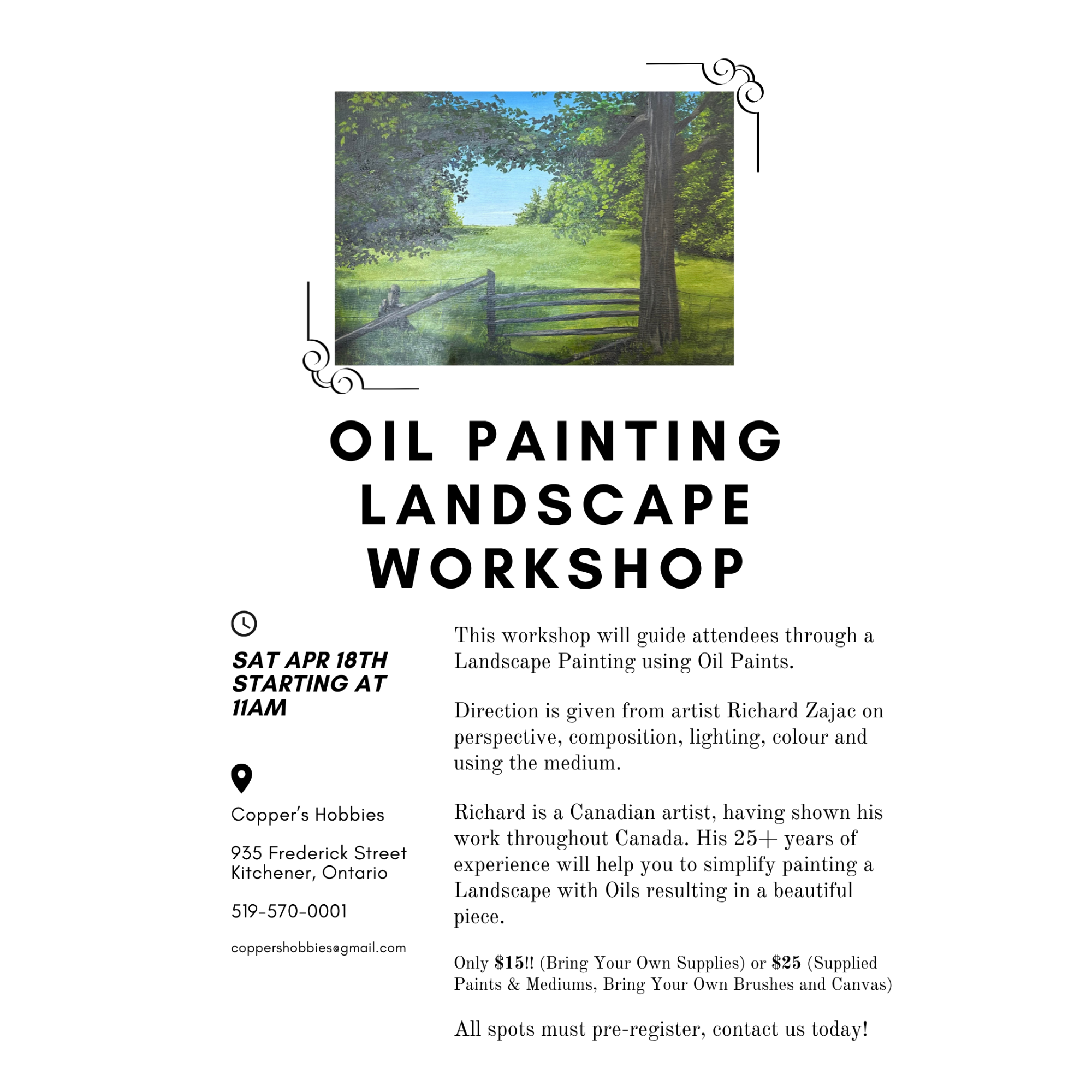 Oil Painting Landscape Workshop Saturday April 18th @11am!