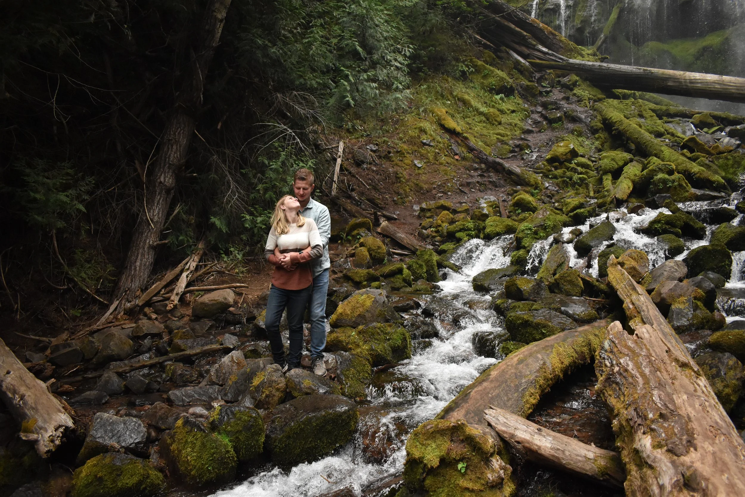Waterfall engagement photography