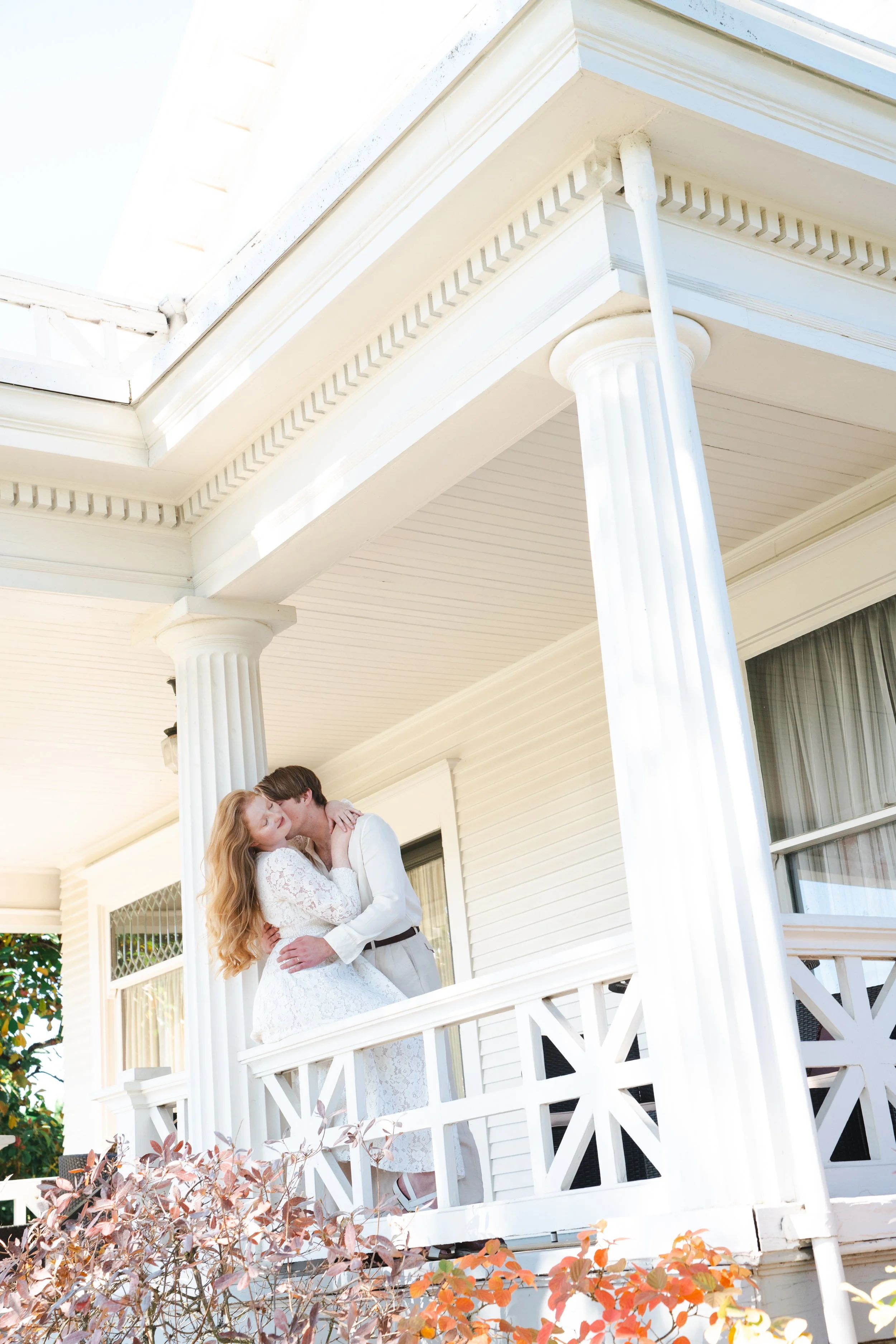 romantic vineyard couples portrait in white