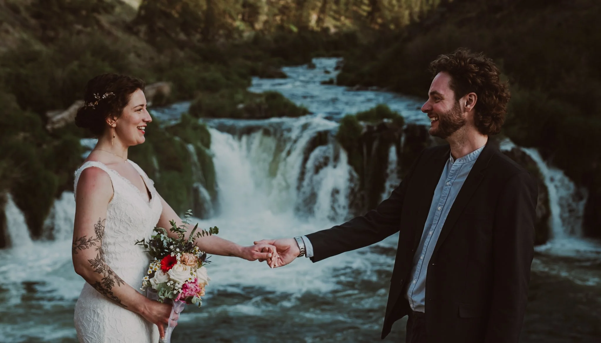 retro wedding waterfall