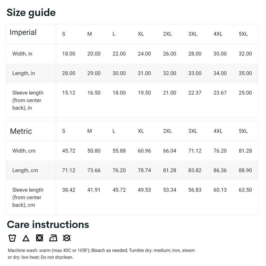Size Chart for Printify Unisex Tees.png