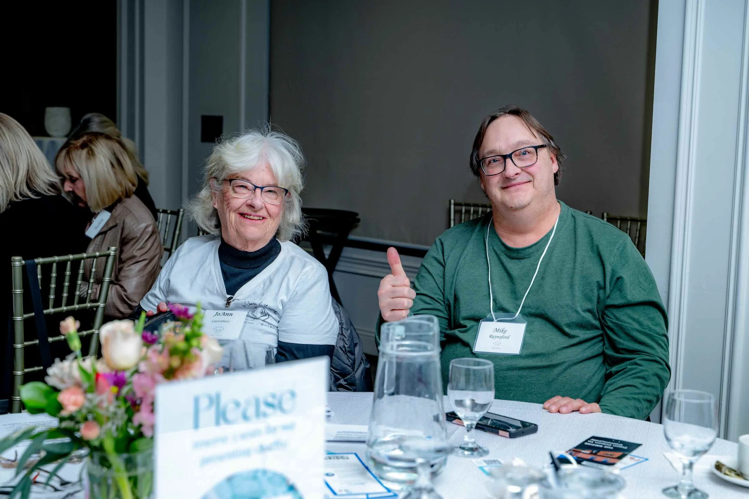 Nominating member Joann Carrothers and Mike Raynsford, director of chosen charity The Bridge Prison to Community at the 100 Women Who Care Hamilton-Wentworth's winter meeting, Carmen’s. Feb. 4.