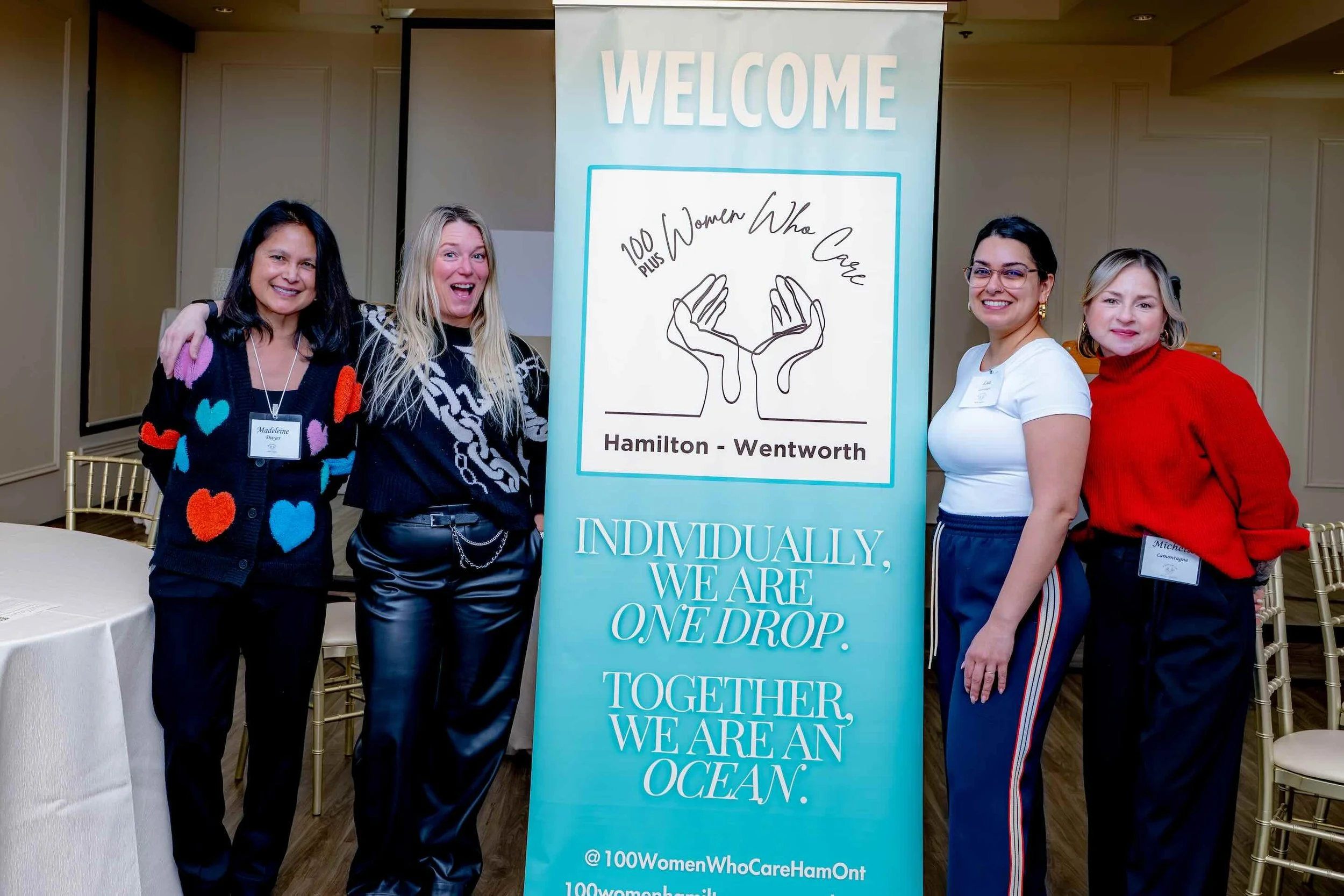 100 Women Who Care Hamilton-Wentworth's leadership team, from left Madeleine Dwyer, Colleen Martin, Lua Lamontagne and Michelle Lamontagne (missing is Aless Urtuna) at the winter meeting at Carmen’s. Feb. 4.