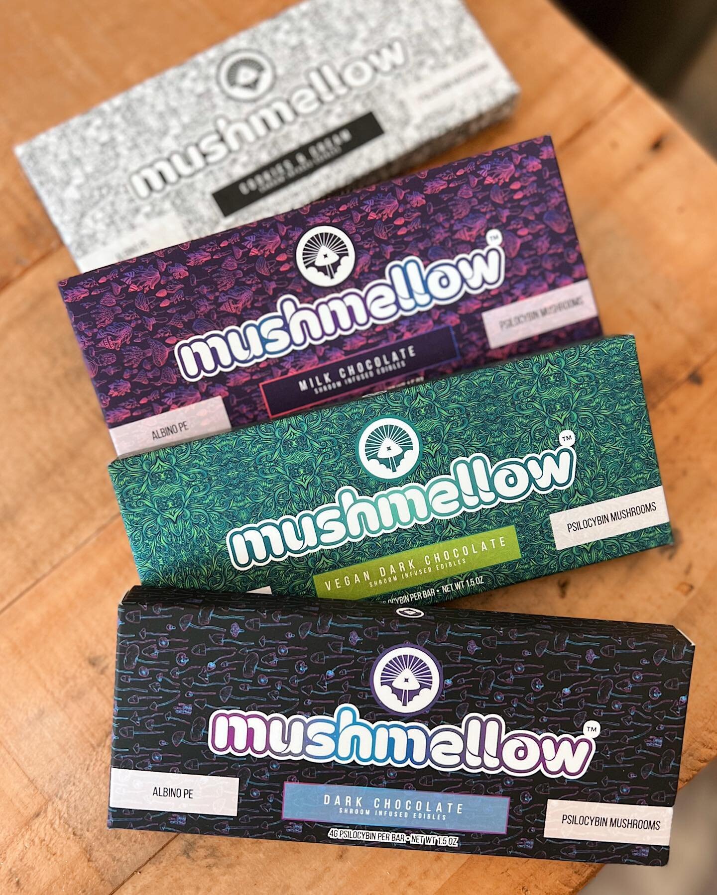 New chocolate bars coming soon. Available in cookies &amp; cream, darks chocolate, milk chocolate, and vegan flavors. #mushmellow #shroom #edible