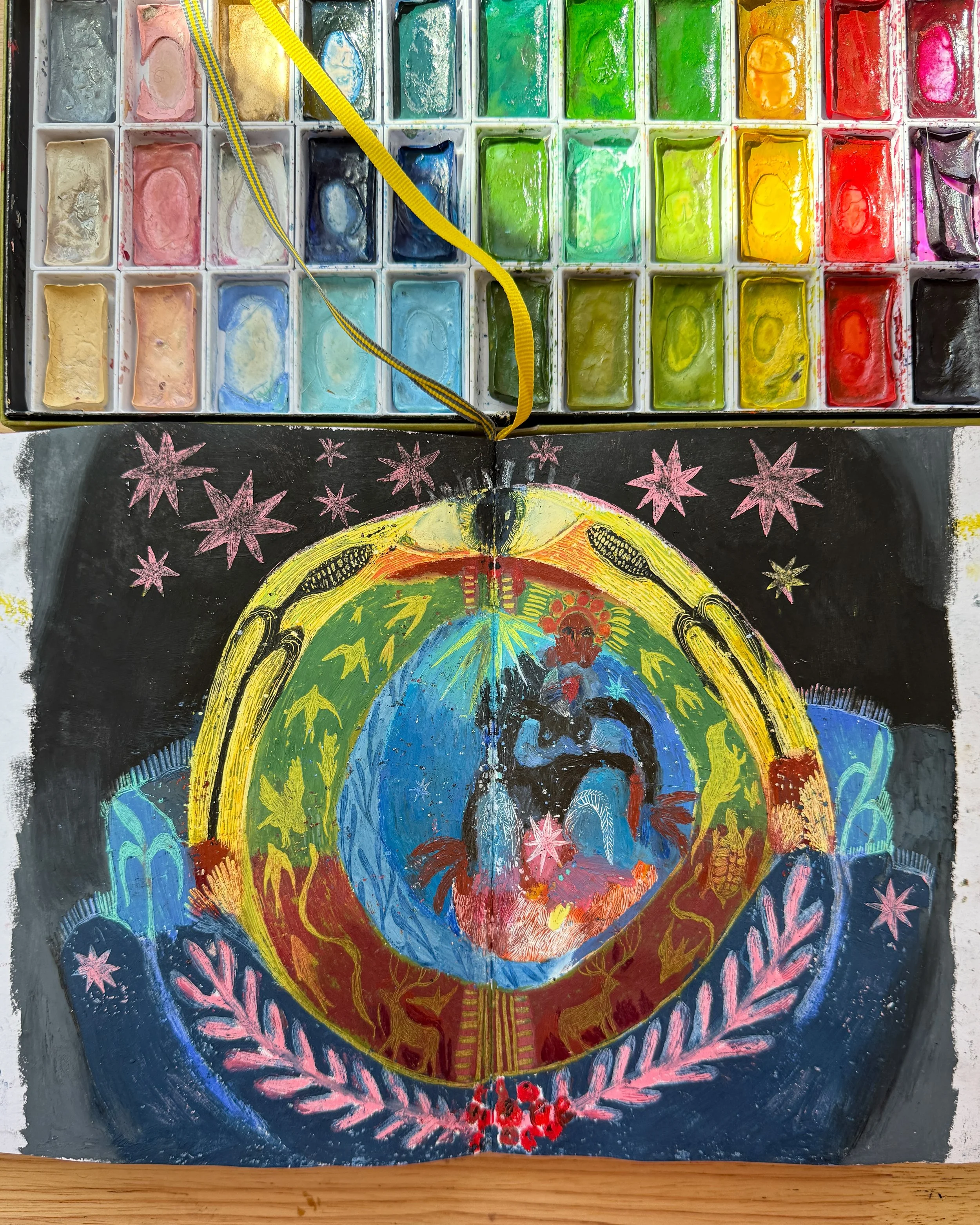2024
Watercolor and Oil pastel
Thinking about earth origin stories